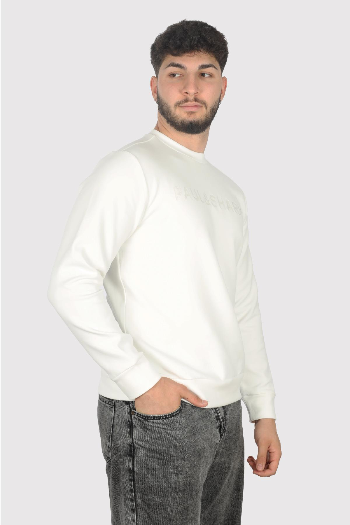 Paul Shark Paul Shark Erkek Marka Logolu Uzun Kollu Rahat Beyaz Sweatshirt 14311842-469