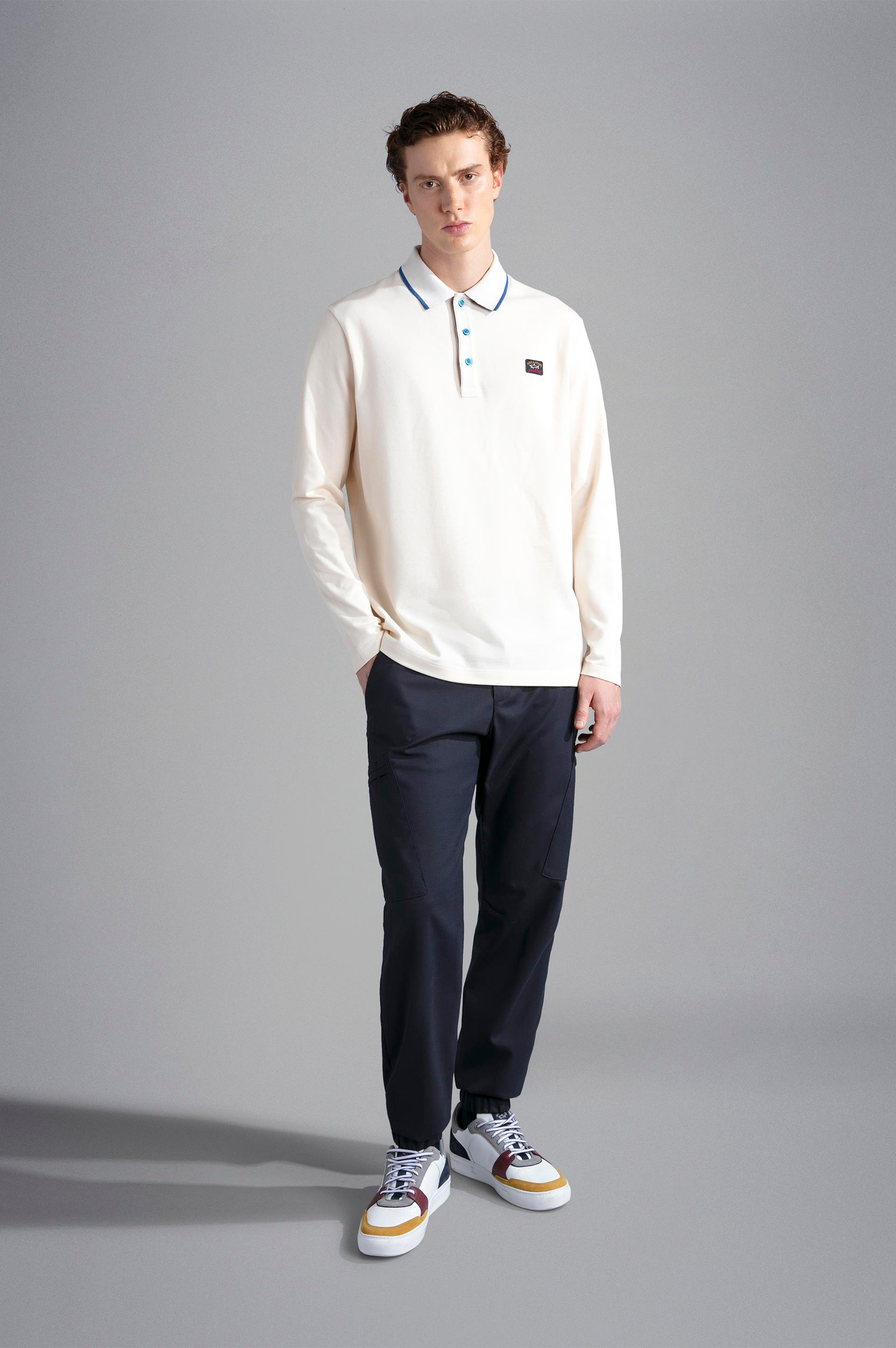 Paul Shark Paul Shark Erkek Marka Logolu Uzun Kollu Rahat Krem Polo Yaka T-Shirt 13311755-490