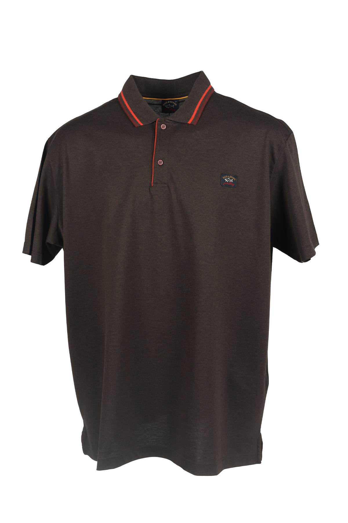 Paul Shark Paul Shark Erkek Marka Logo Detaylı Regular Fit Kısa Kollu Kahverengi Büyük Beden Polo Yaka T-Shirt A20P1773A-963