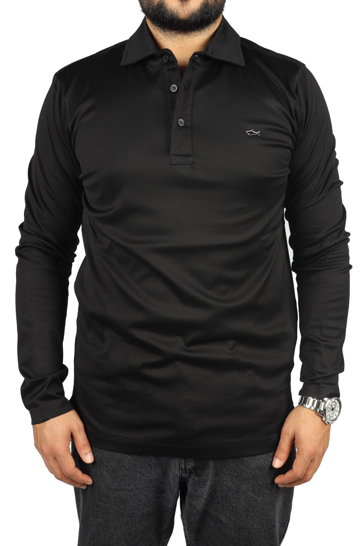 Paul Shark Paul Shark Erkek Marka Logolu Uzun Kollu Rahat Siyah Polo Yaka T-Shirt 13311742-011