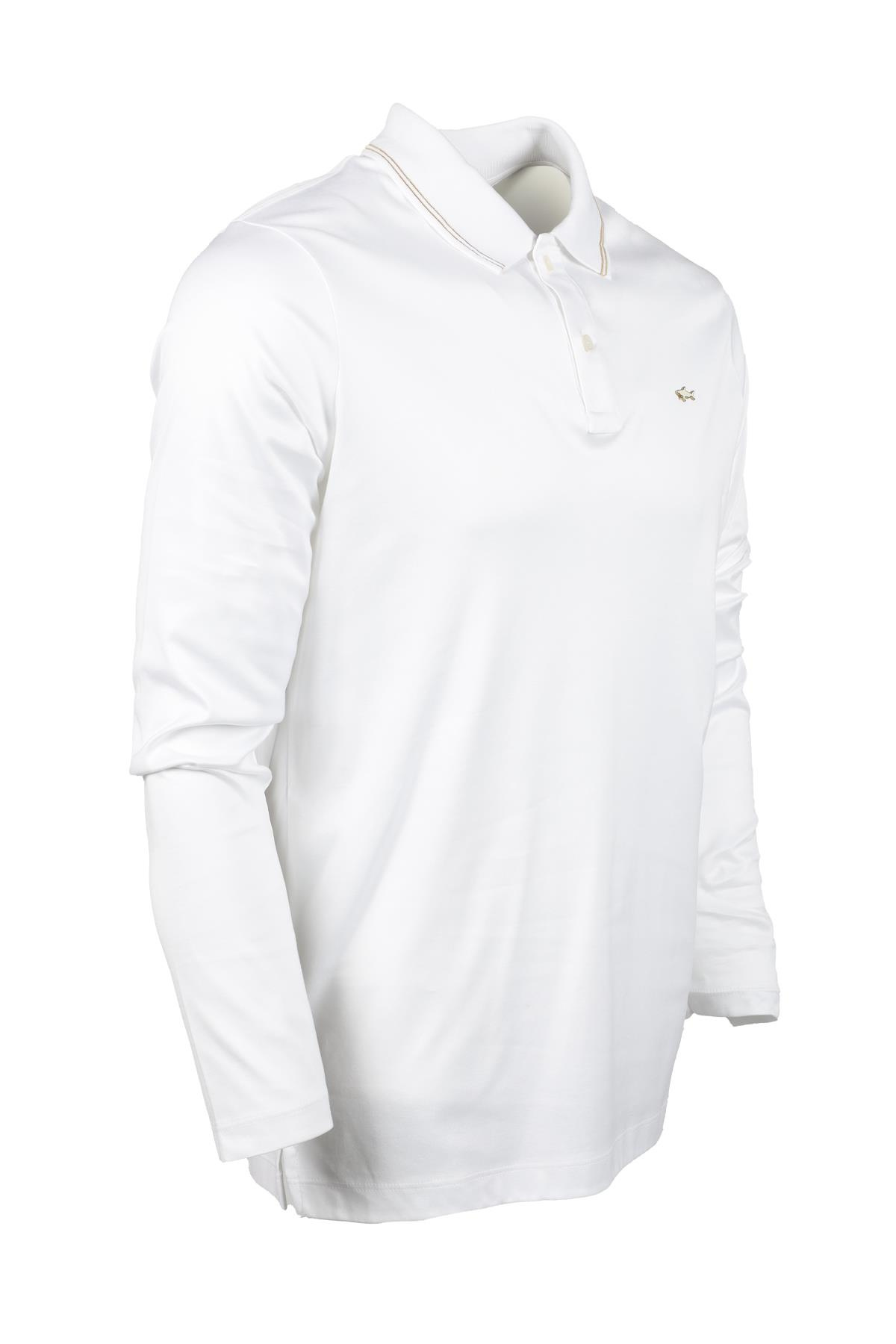 Paul Shark Paul Shark Erkek Marka Logolu Uzun Kollu Rahat Beyaz Polo Yaka T-Shirt 13311723-010
