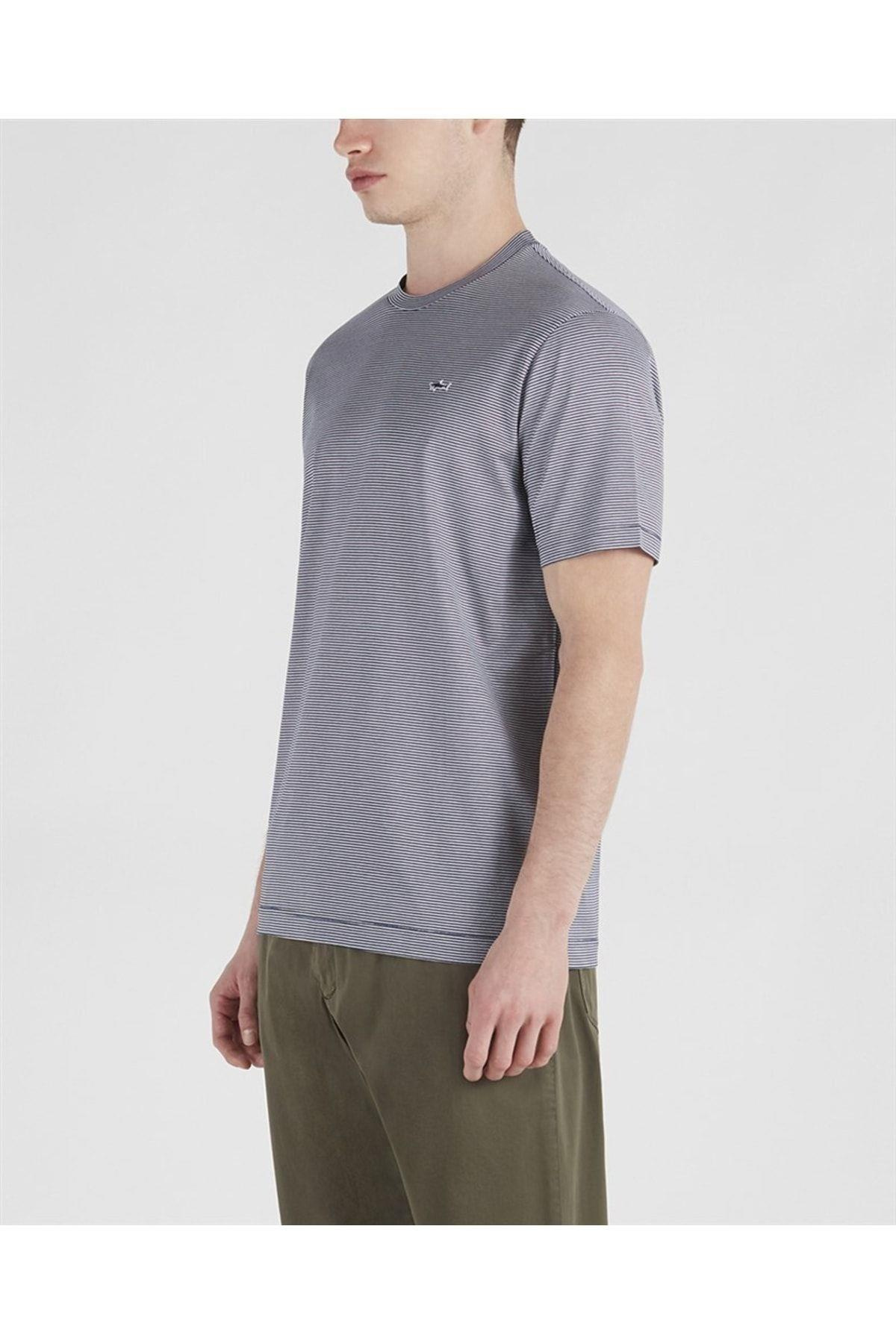 Paul Shark Paul Shark Erkek Marka Logo Detaylı Çizgili Regular Fit Kısa Kollu Mavi T-Shirt 21411000-125