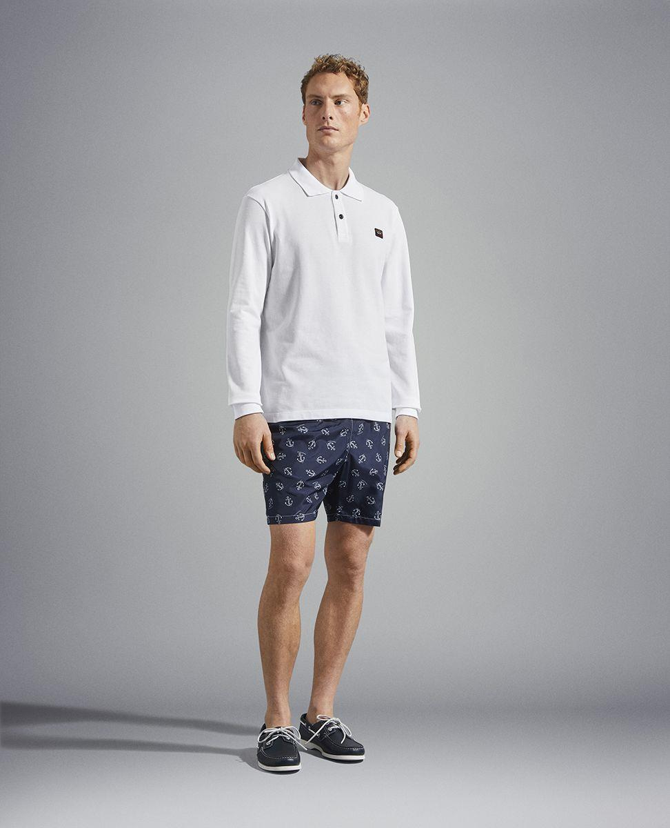 Paul Shark Paul Shark Erkek Marka Logolu Pamuklu Polo Yakalı Uzun Kollu Beyaz Polo Yaka T-Shirt C0P1001-010