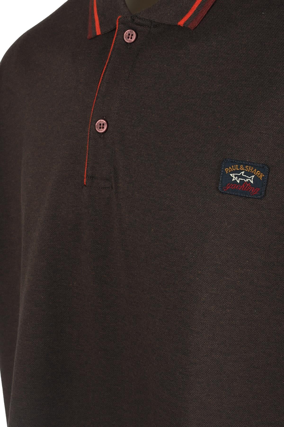 Paul Shark Paul Shark Erkek Marka Logo Detaylı Regular Fit Kısa Kollu Kahverengi Büyük Beden Polo Yaka T-Shirt A20P1773A-963