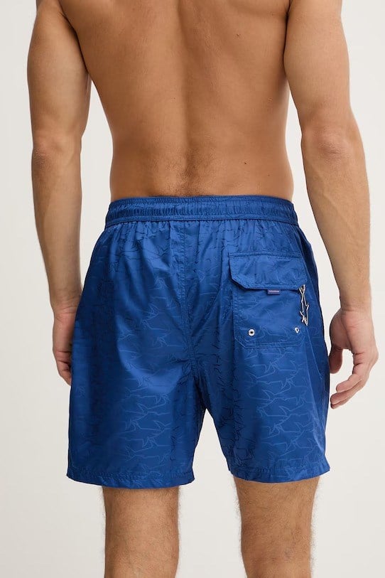 Paul Shark Paul Shark Erkek Monogram Logo Desenli Beli Lastikli Çabuk Kuruyan Mavi Deniz Şortu 99315001-342
