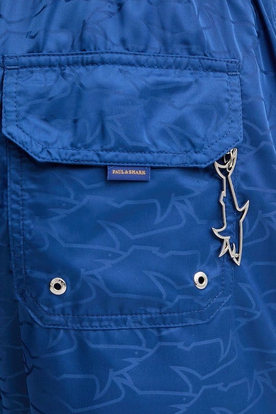 Paul Shark Paul Shark Erkek Monogram Logo Desenli Beli Lastikli Çabuk Kuruyan Mavi Deniz Şortu 99315001-342