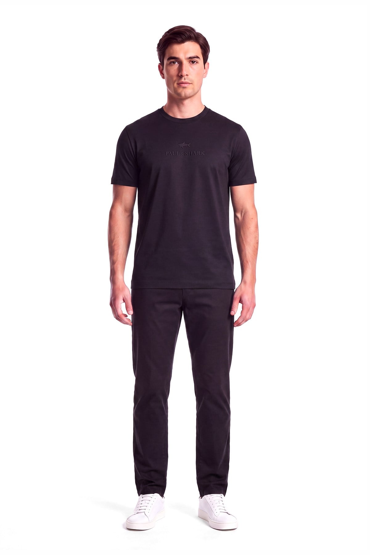 Paul Shark Paul Shark Erkek Normal Kalıp Logo İşlemeli Yuvarlak Yakalı Pamuklu Kısa Kollu Siyah T-Shirt 16311622-011