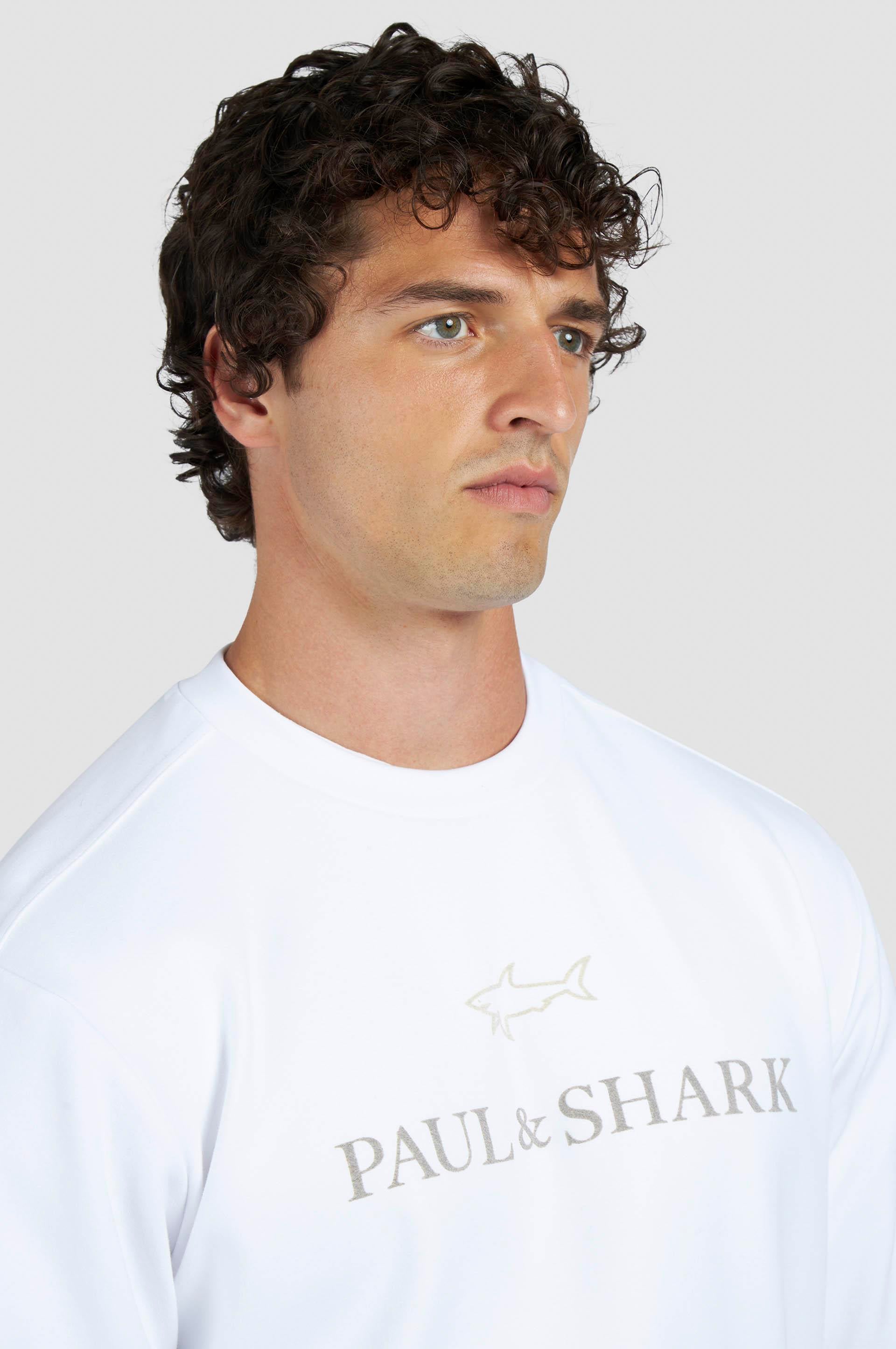 Paul Shark Paul Shark Erkek Normal Kalıp Logo İşlemeli Uzun Kollu Pamuklu Beyaz Sweatshirt 15311845-965