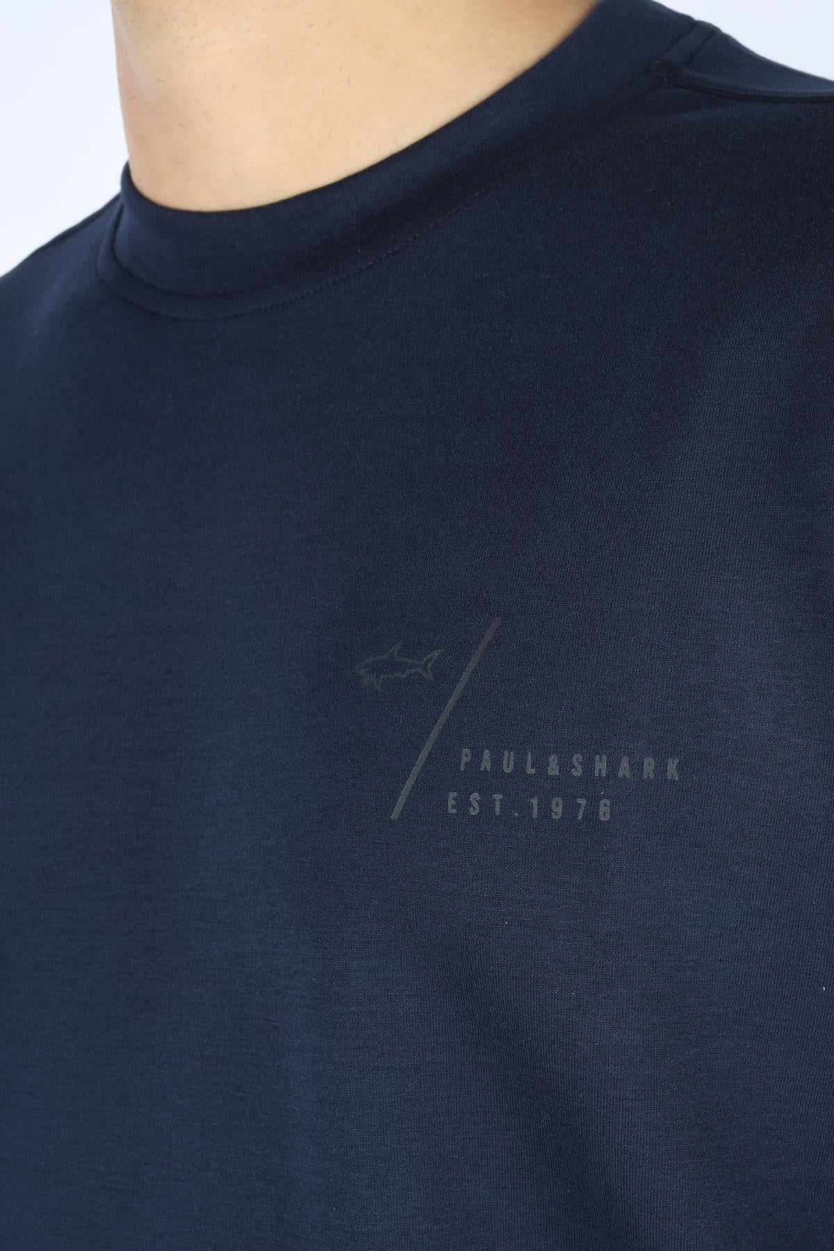 Paul Shark Paul Shark Erkek Normal Kalıp Logo Desenli Yuvarlak Yakalı Pamuklu Uzun Kollu Lacivert Sweatshirt 15311861-050