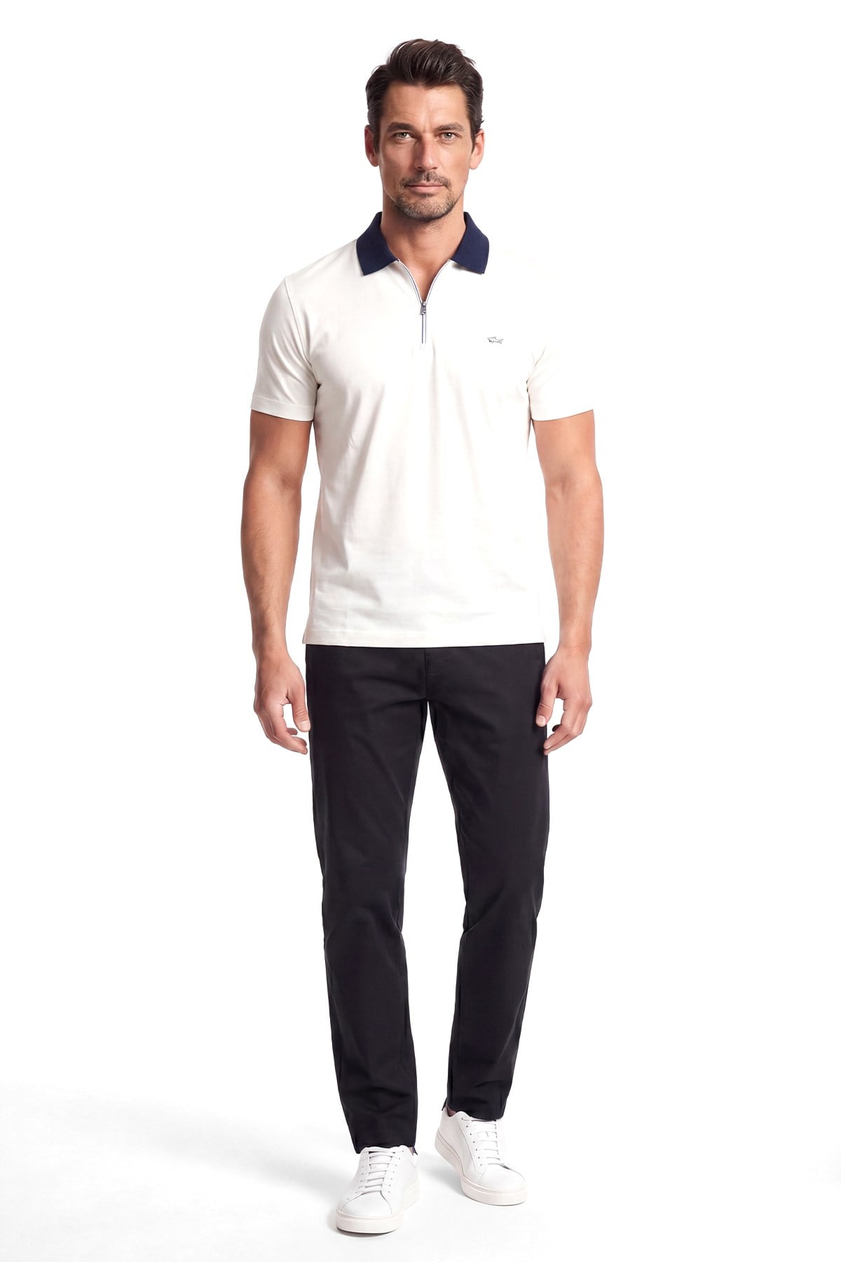 Paul Shark Paul Shark Erkek Normal Kalıp Yarım Fermuarlı Metalik Logo Detaylı Pamuklu Kısa Kollu Beyaz Polo Yaka T-Shirt 26411247SM-108