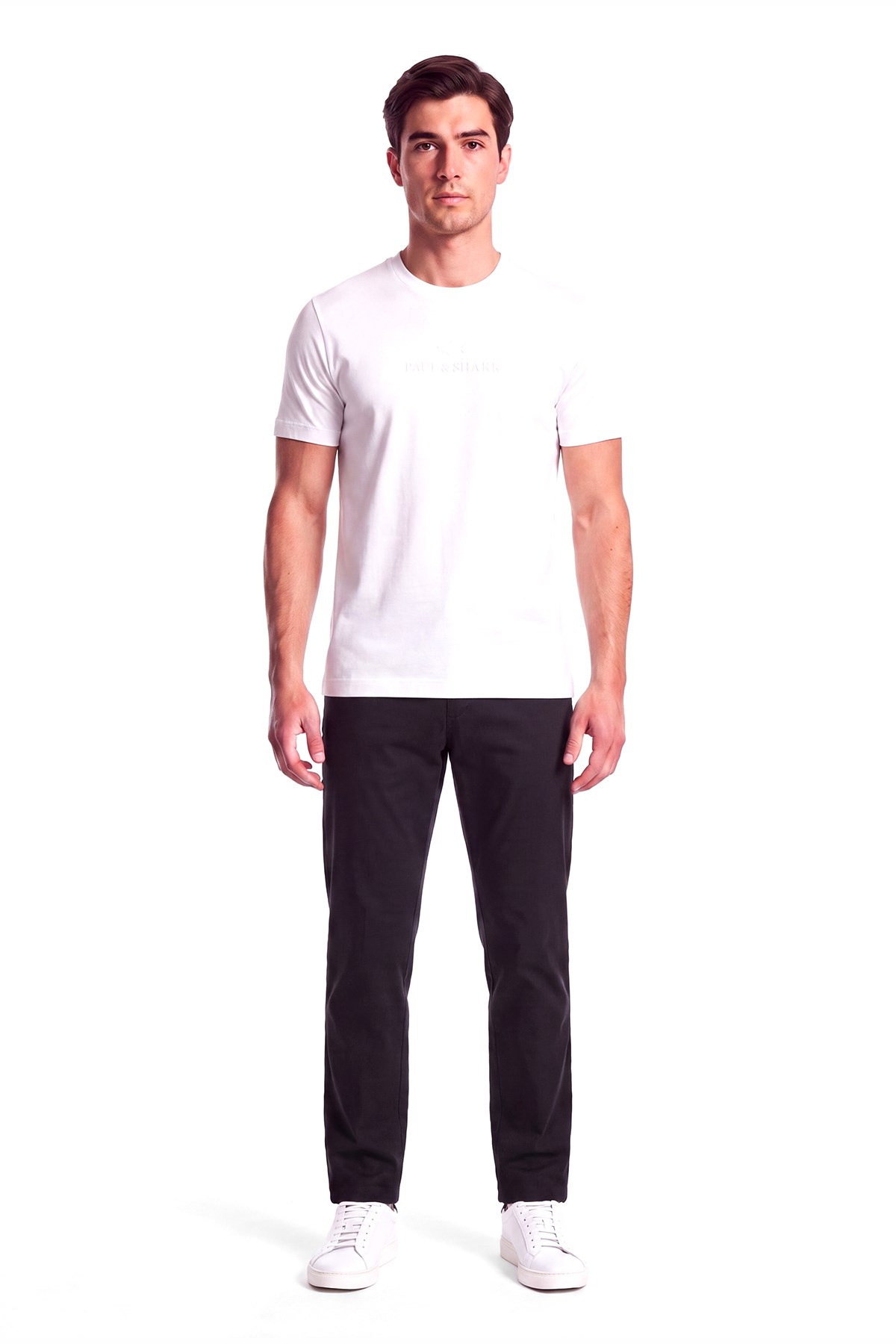 Paul Shark Paul Shark Erkek Normal Kalıp Logo İşlemeli Yuvarlak Yakalı Pamuklu Kısa Kollu Beyaz T-Shirt 16311622-965