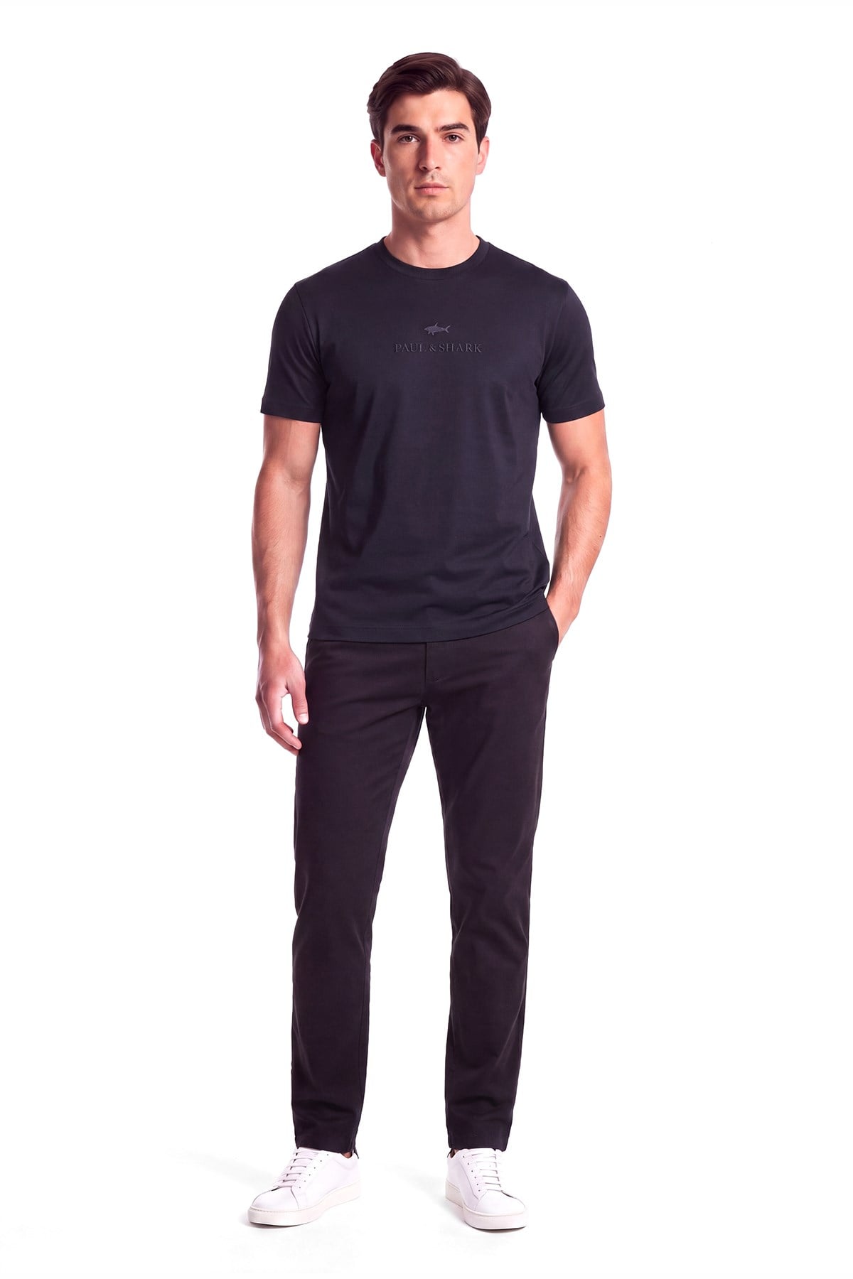Paul Shark Paul Shark Erkek Normal Kalıp Logo İşlemeli Yuvarlak Yakalı Pamuklu Kısa Kollu Lacivert T-Shirt 16311622-050
