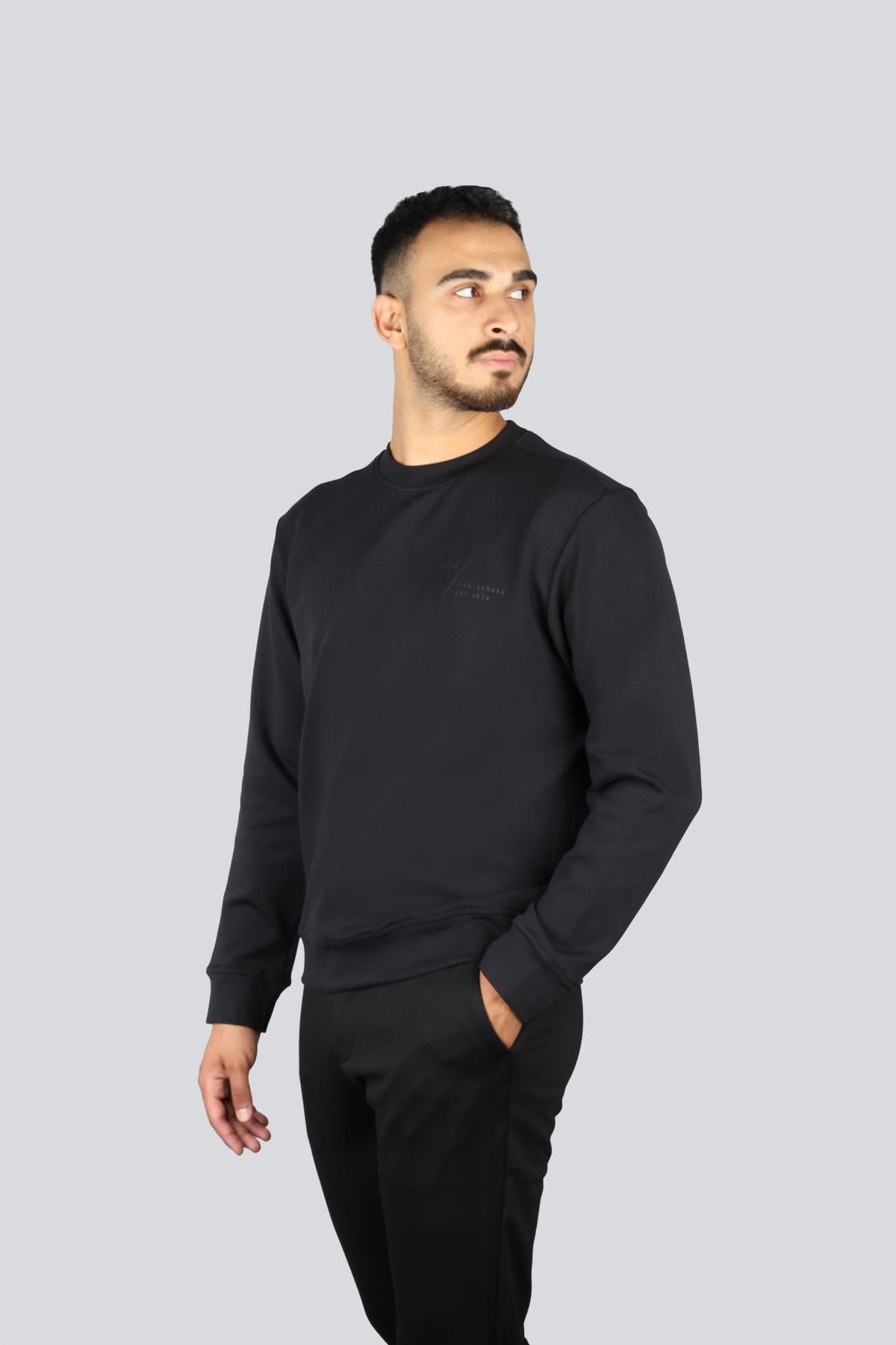 Paul Shark Paul Shark Erkek Normal Kalıp Logo Desenli Yuvarlak Yakalı Pamuklu Uzun Kollu Siyah Sweatshirt 15311861A-011