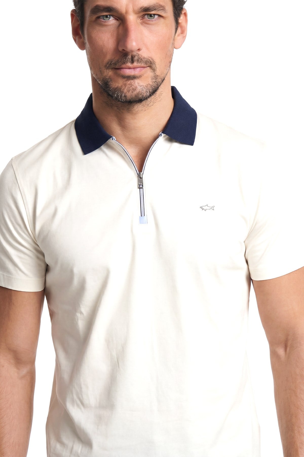 Paul Shark Paul Shark Erkek Normal Kalıp Yarım Fermuarlı Metalik Logo Detaylı Pamuklu Kısa Kollu Beyaz Polo Yaka T-Shirt 26411247SM-108