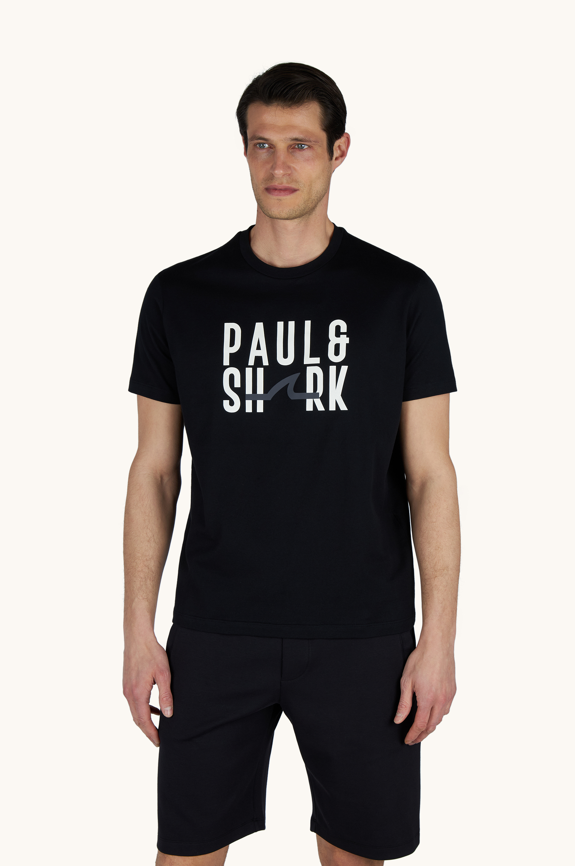 Paul Shark Paul Shark Erkek Normal Kalıp Yuvarlak Yakalı Logo Baskılı Kısa Kollu Siyah T-Shirt 26411070-011