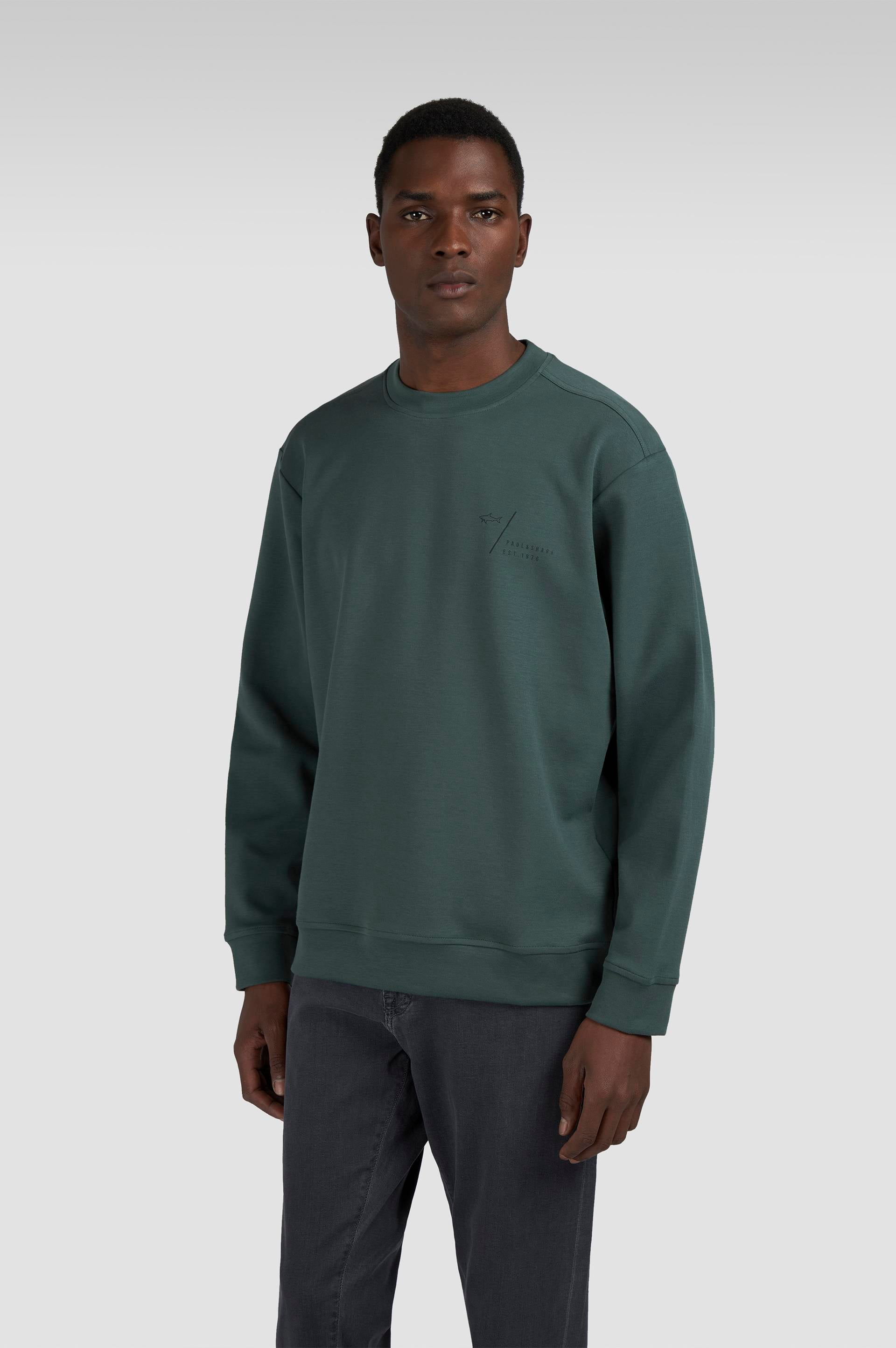 Paul Shark Paul Shark Erkek Normal Kalıp Logo Desenli Yuvarlak Yakalı Pamuklu Uzun Kollu Yeşil Sweatshirt 15311861-513