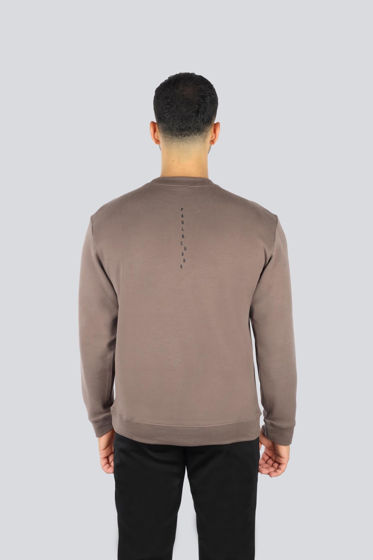 Paul Shark Paul Shark Erkek Normal Kalıp Logo Desenli Yuvarlak Yakalı Pamuklu Uzun Kollu Kahverengi Sweatshirt 15311861-365