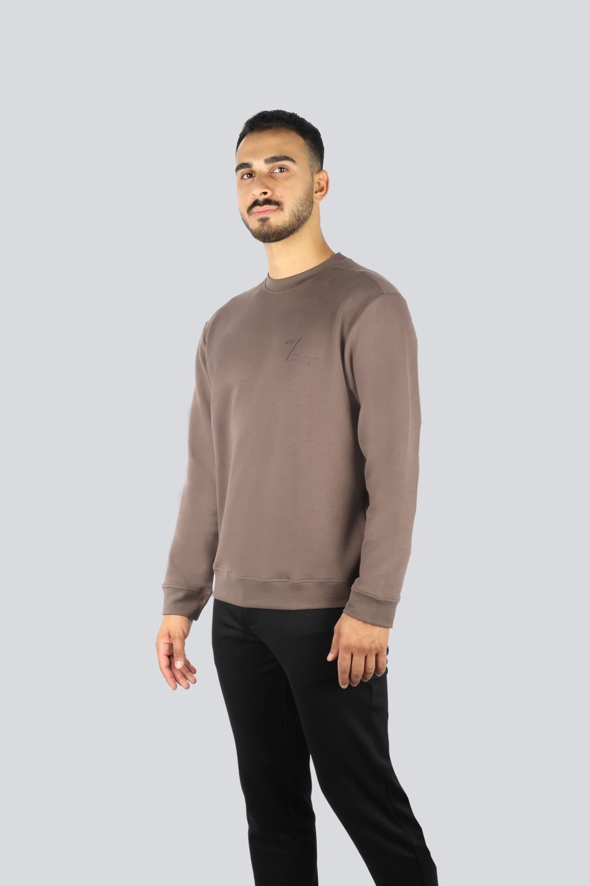 Paul Shark Paul Shark Erkek Normal Kalıp Logo Desenli Yuvarlak Yakalı Pamuklu Uzun Kollu Kahverengi Sweatshirt 15311861-365
