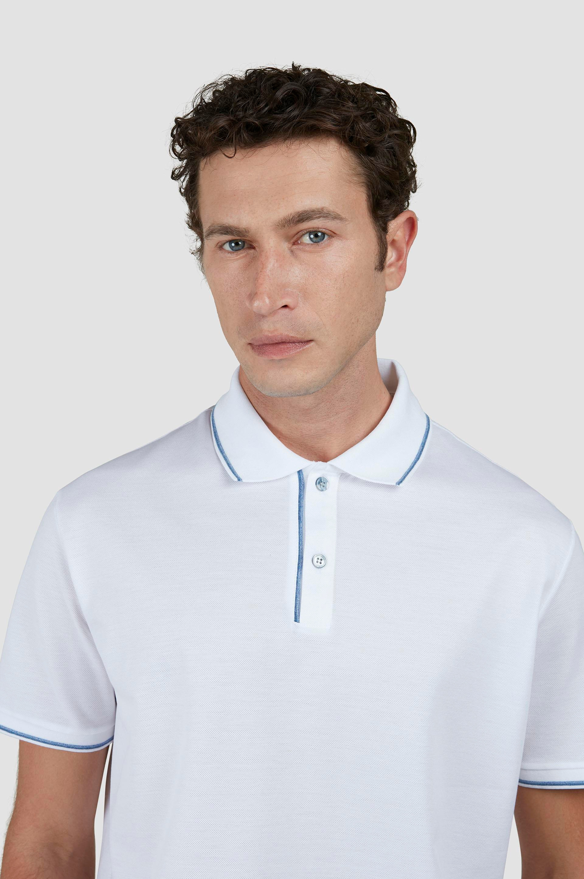 Paul Shark Paul Shark Erkek Normal Kalıp %100 Pamuklu Kısa Kollu Beyaz Polo Yaka T-Shirt 25411219-010