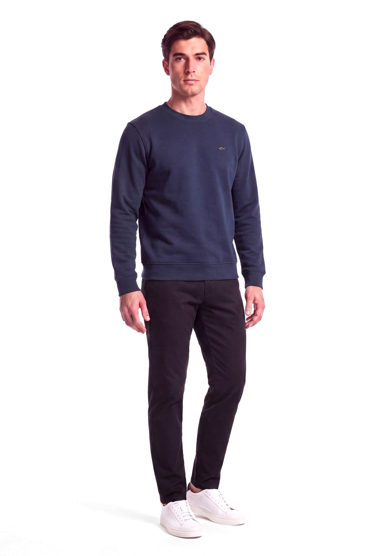 Paul Shark Paul Shark Erkek Normal Kalıp Yuvarlak Yakalı Metalik Logo Detaylı Uzun Kollu Mavi Sweatshirt 16311844-51E