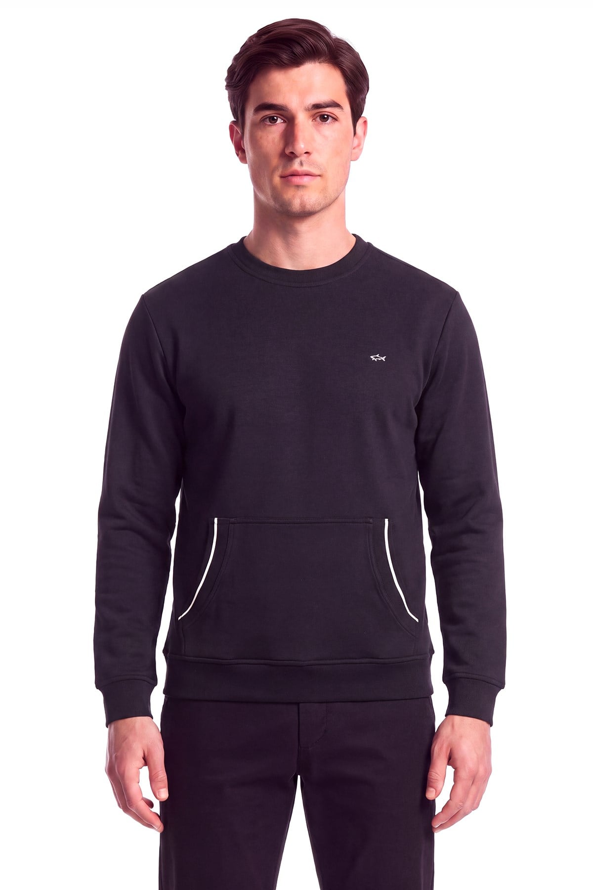 Paul Shark Paul Shark Erkek Normal Kalıp Pamuklu Metalik Logo Detaylı Kısa Kollu Siyah Sweatshirt 16311843-011