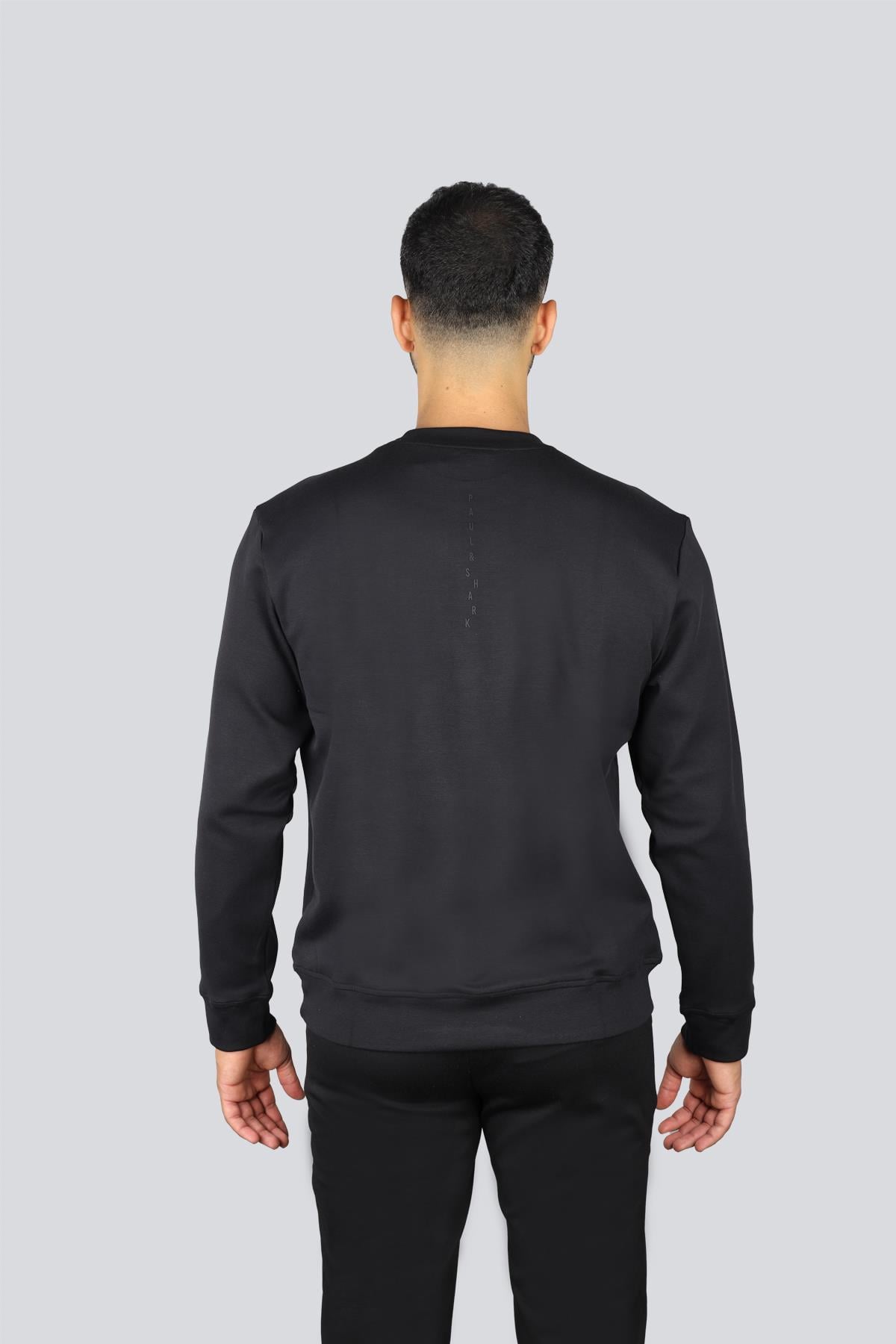 Paul Shark Paul Shark Erkek Normal Kalıp Logo Desenli Yuvarlak Yakalı Pamuklu Uzun Kollu Siyah Sweatshirt 15311861A-011