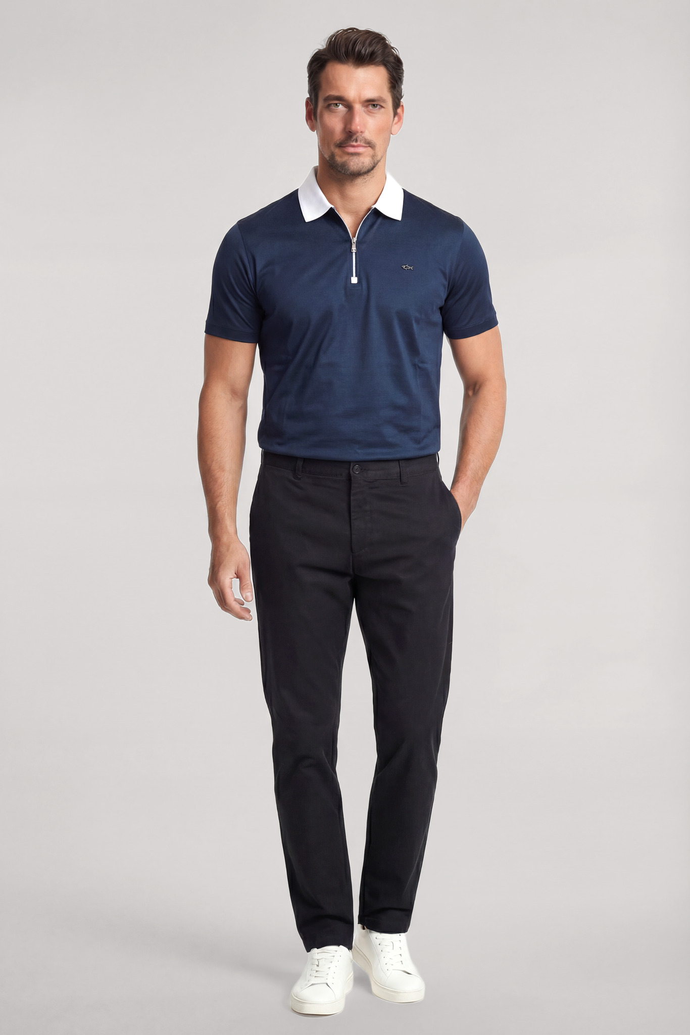 Paul Shark Paul Shark Erkek Normal Kalıp Yarım Fermuarlı Metalik Logo Detaylı Pamuklu Kısa Kollu Lacivert Polo Yaka T-Shirt 26411247SM-013