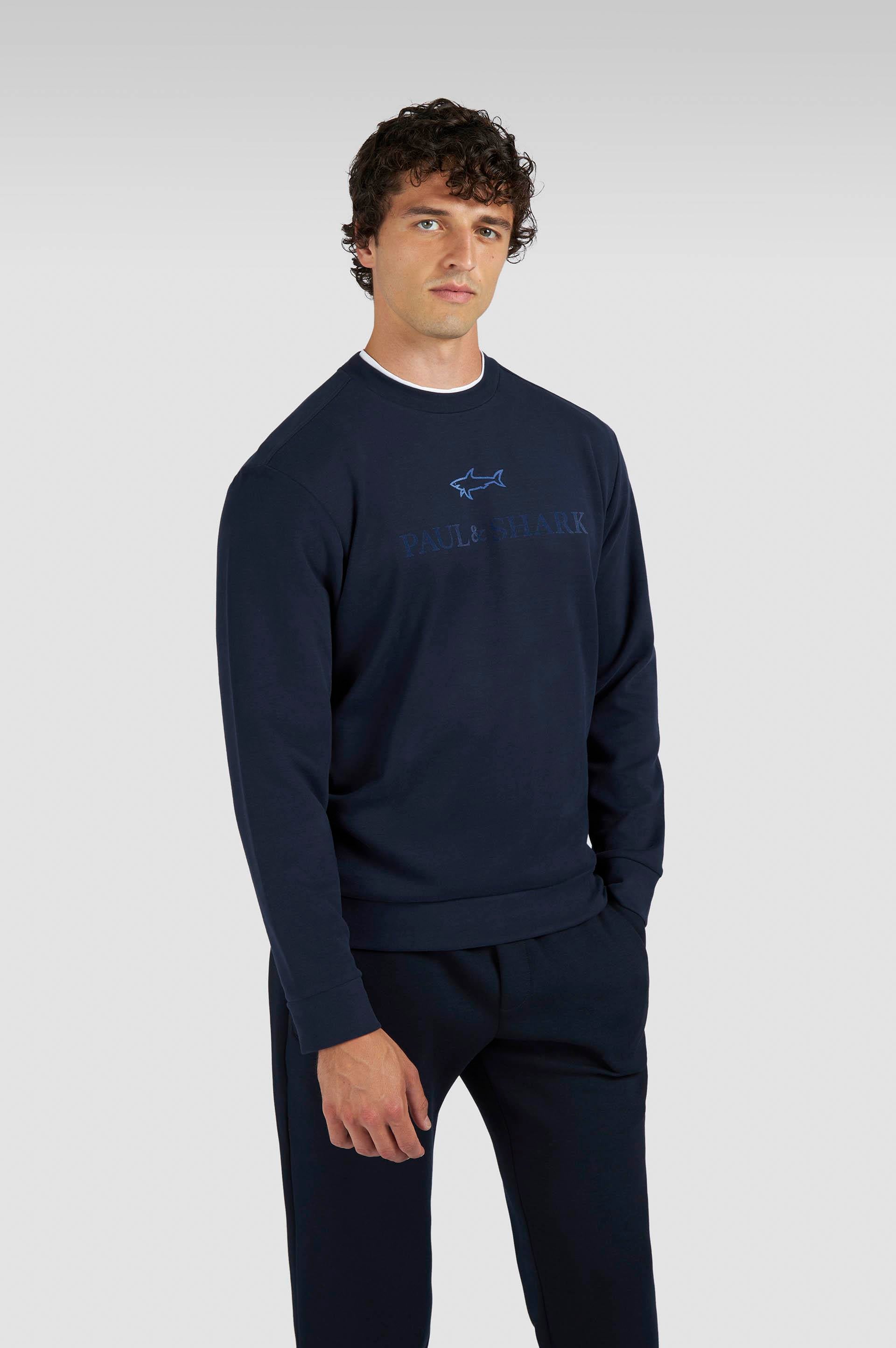 Paul Shark Paul Shark Erkek Normal Kalıp Logo İşlemeli Uzun Kollu Pamuklu Lacivert Sweatshirt 15311845-050