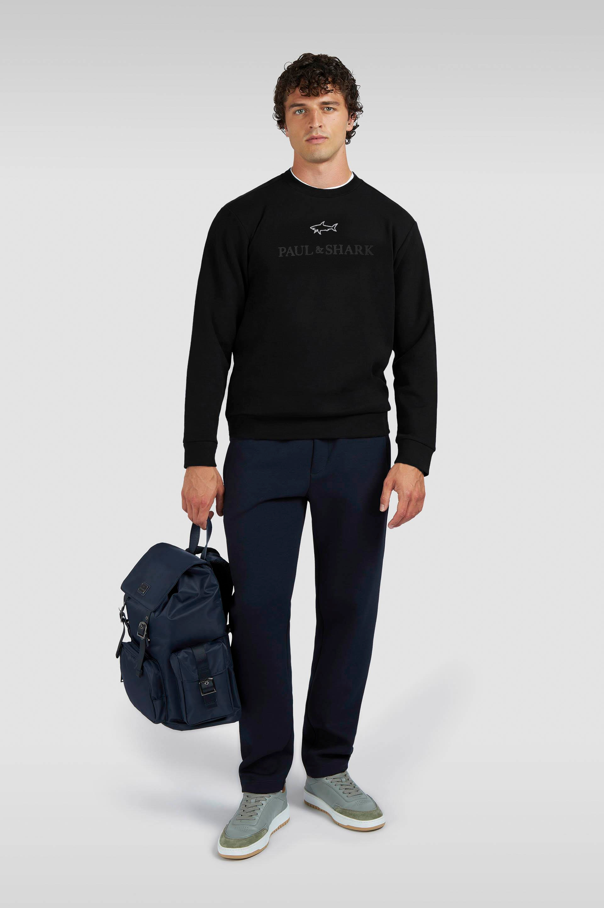 Paul Shark Paul Shark Erkek Normal Kalıp Logo İşlemeli Uzun Kollu Pamuklu Siyah Sweatshirt 15311845-011