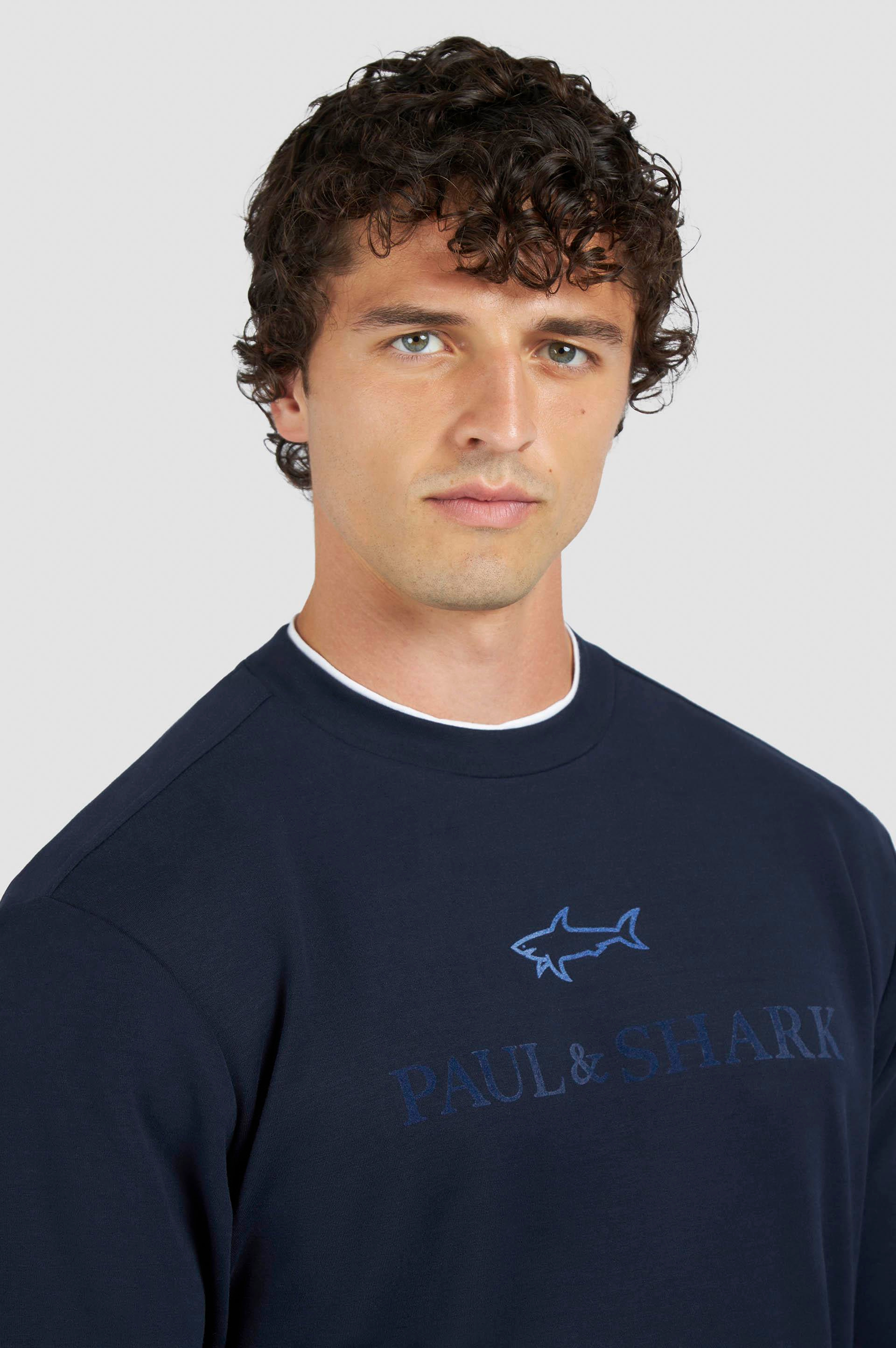 Paul Shark Paul Shark Erkek Normal Kalıp Logo İşlemeli Uzun Kollu Pamuklu Lacivert Sweatshirt 15311845-050