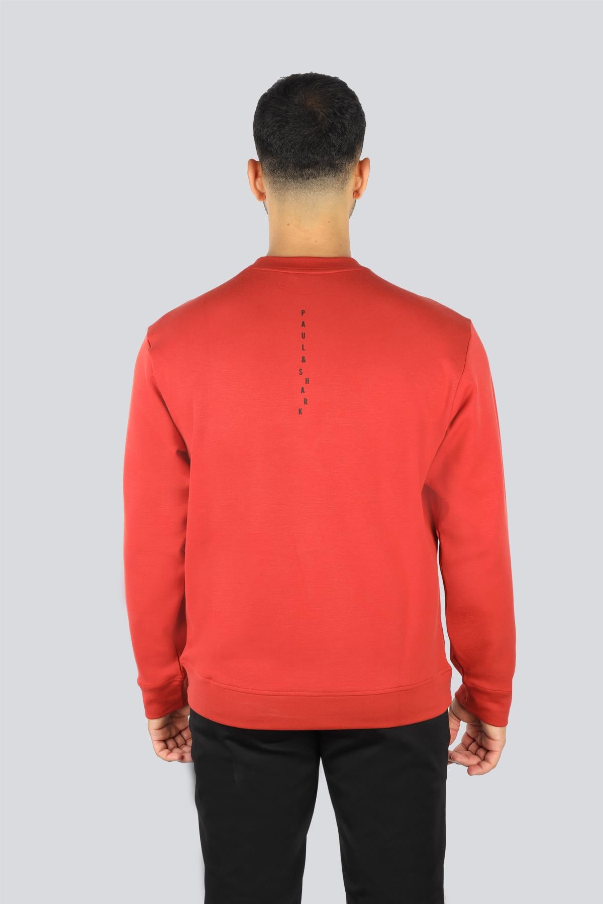 Paul Shark Paul Shark Erkek Normal Kalıp Logo Desenli Yuvarlak Yakalı Pamuklu Uzun Kollu Kırmızı Sweatshirt 15311861-636