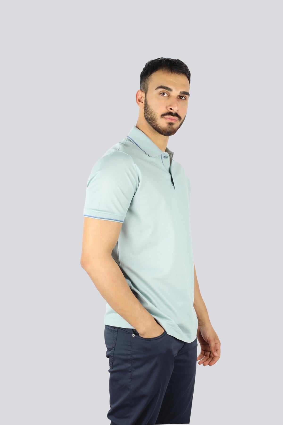 Paul Shark Paul Shark Erkek Normal Kalıp %100 Pamuklu Kısa Kollu Mavi Polo Yaka T-Shirt 25411219-072