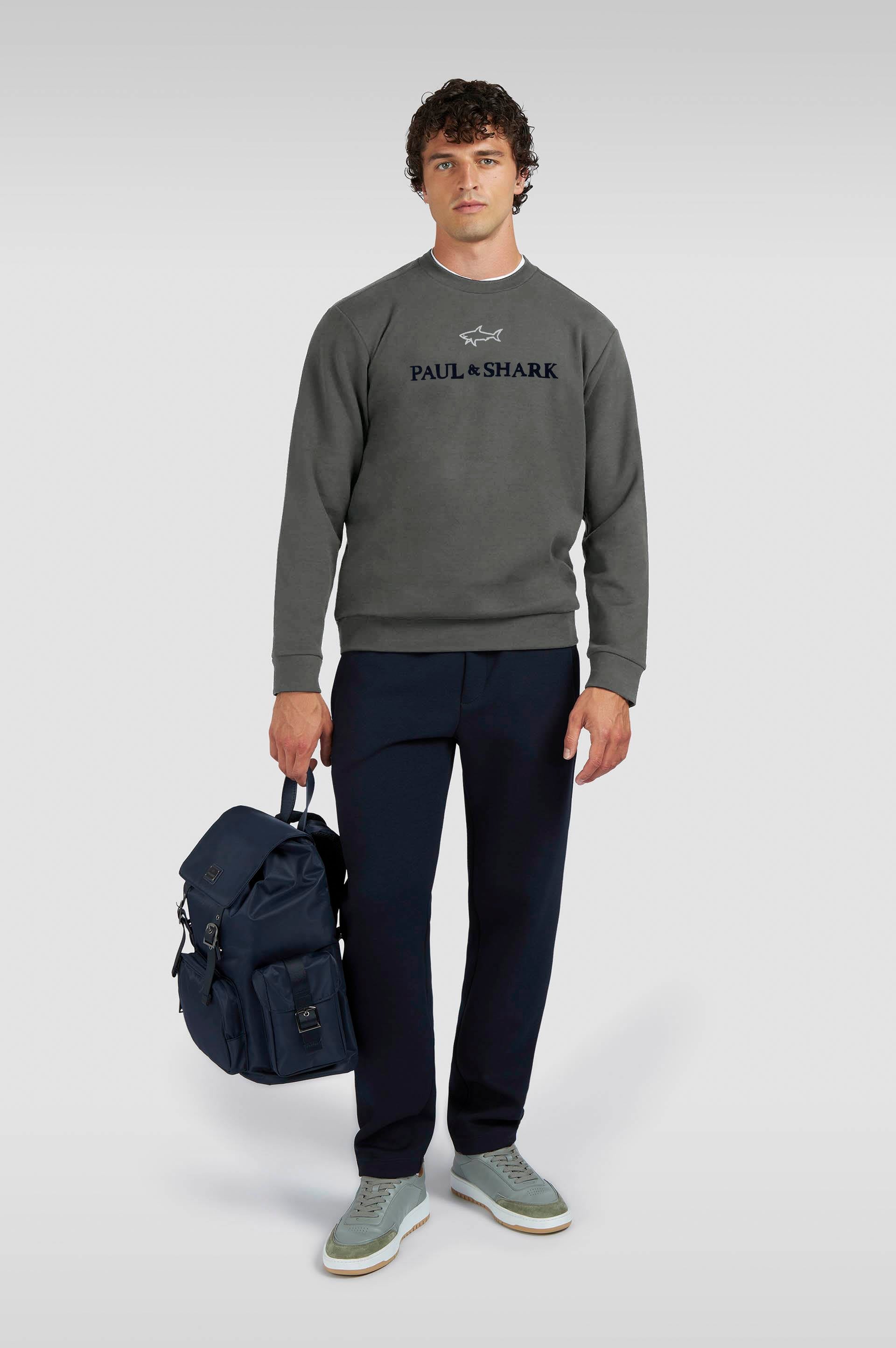 Paul Shark Paul Shark Erkek Normal Kalıp Logo İşlemeli Uzun Kollu Pamuklu Kahverengi Sweatshirt 15311845-365