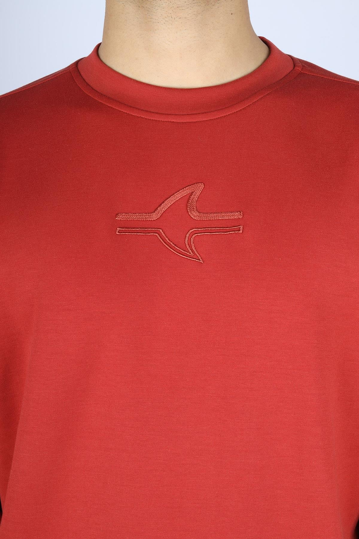 Paul Shark Paul Shark Erkek Normal Kalıp Yuvarlak Yakalı Shark Logo İşlemeli Uzun Kollu Kırmızı Sweatshirt 15311865-636