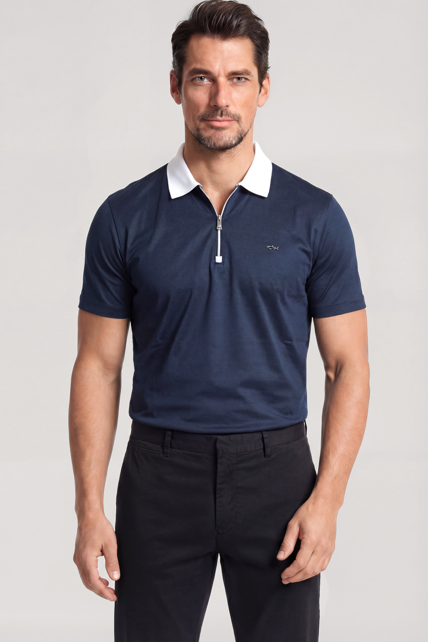 Paul Shark Paul Shark Erkek Normal Kalıp Yarım Fermuarlı Metalik Logo Detaylı Pamuklu Kısa Kollu Lacivert Polo Yaka T-Shirt 26411247SM-013