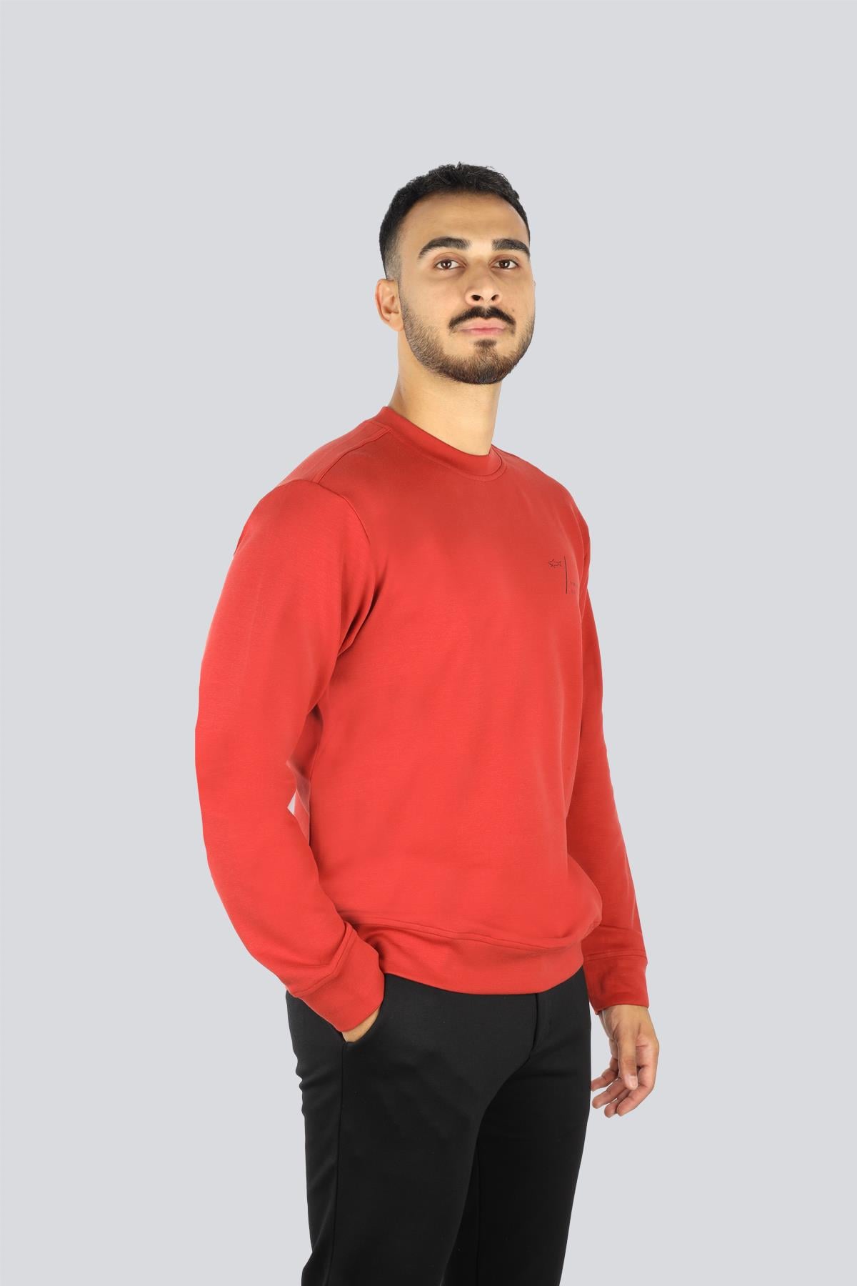 Paul Shark Paul Shark Erkek Normal Kalıp Logo Desenli Yuvarlak Yakalı Pamuklu Uzun Kollu Kırmızı Sweatshirt 15311861-636