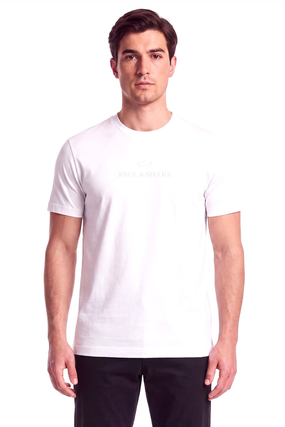 Paul Shark Paul Shark Erkek Normal Kalıp Logo İşlemeli Yuvarlak Yakalı Pamuklu Kısa Kollu Beyaz T-Shirt 16311622-965