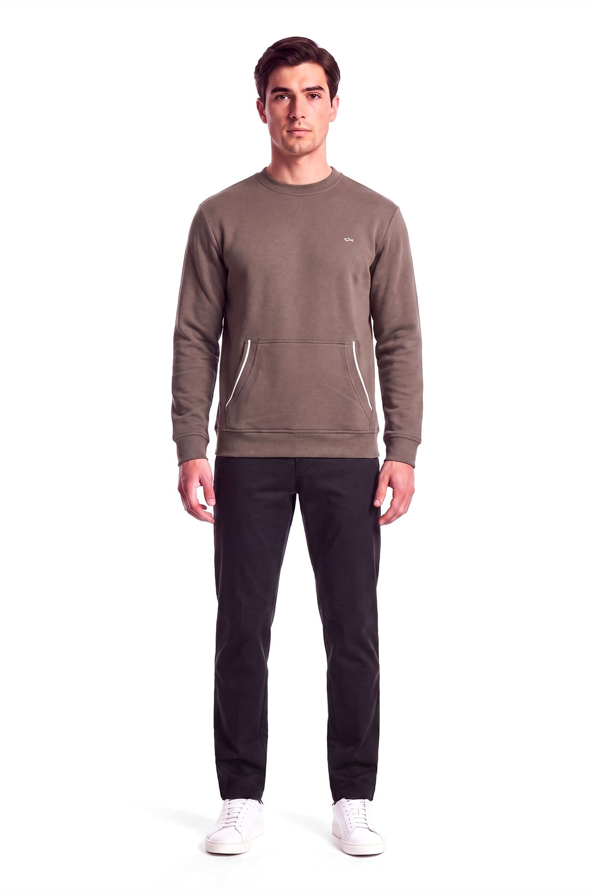 Paul Shark Paul Shark Erkek Normal Kalıp Pamuklu Metalik Logo Detaylı Kısa Kollu Kahverengi Sweatshirt 16311843-365