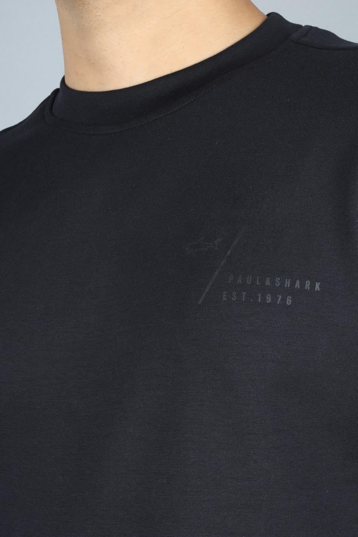 Paul Shark Paul Shark Erkek Normal Kalıp Logo Desenli Yuvarlak Yakalı Pamuklu Uzun Kollu Siyah Sweatshirt 15311861A-011