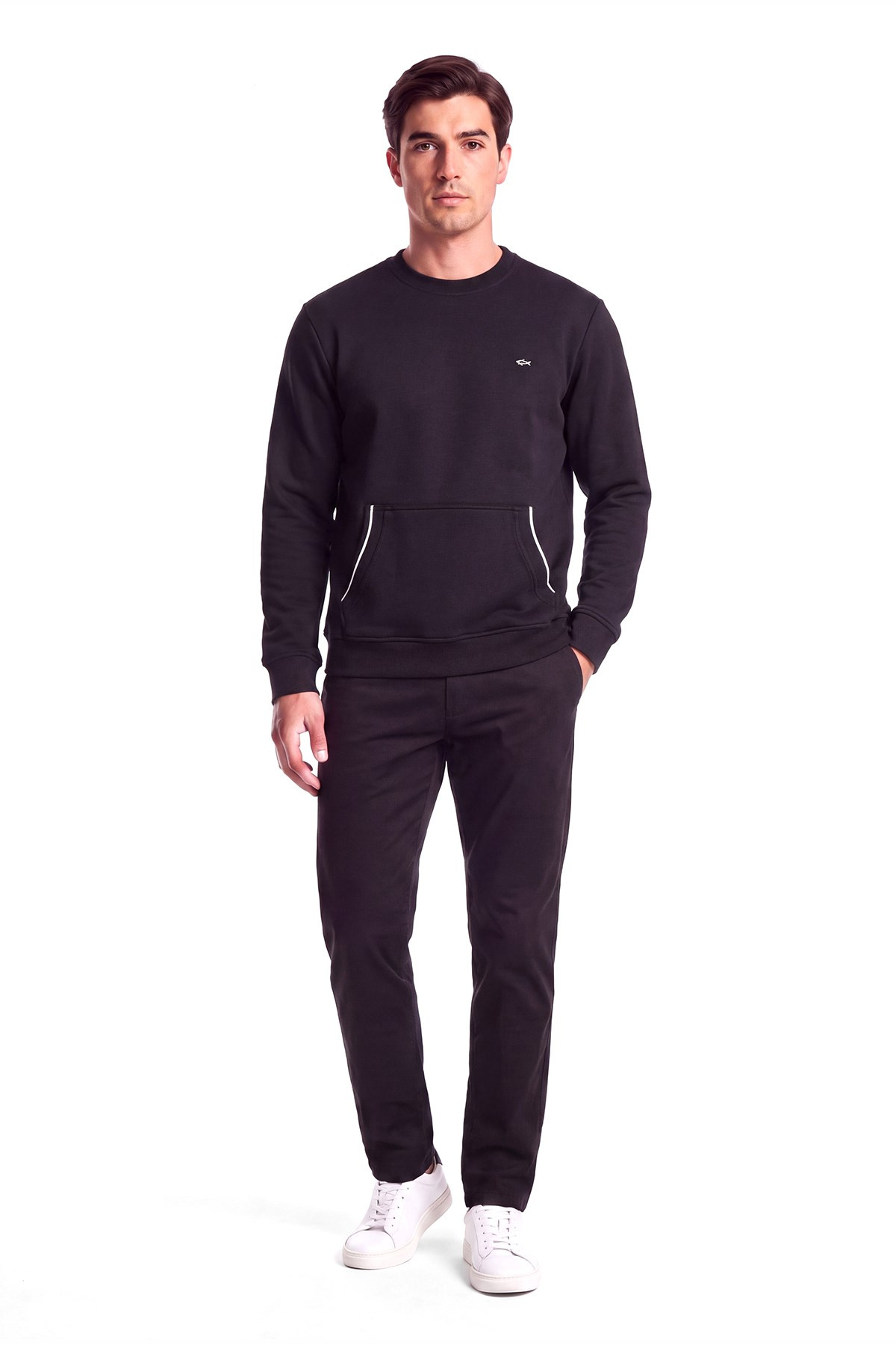 Paul Shark Paul Shark Erkek Normal Kalıp Pamuklu Metalik Logo Detaylı Kısa Kollu Siyah Sweatshirt 16311843-011