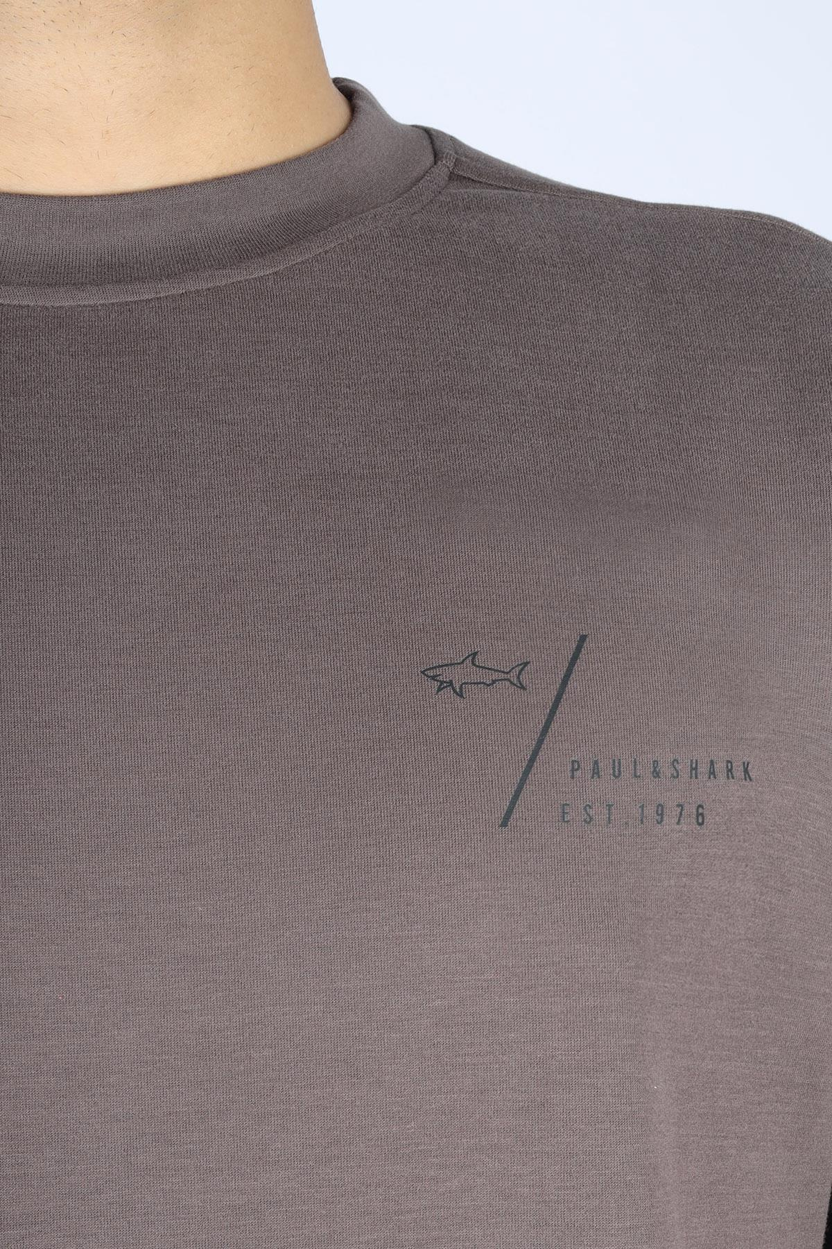 Paul Shark Paul Shark Erkek Normal Kalıp Logo Desenli Yuvarlak Yakalı Pamuklu Uzun Kollu Kahverengi Sweatshirt 15311861-365