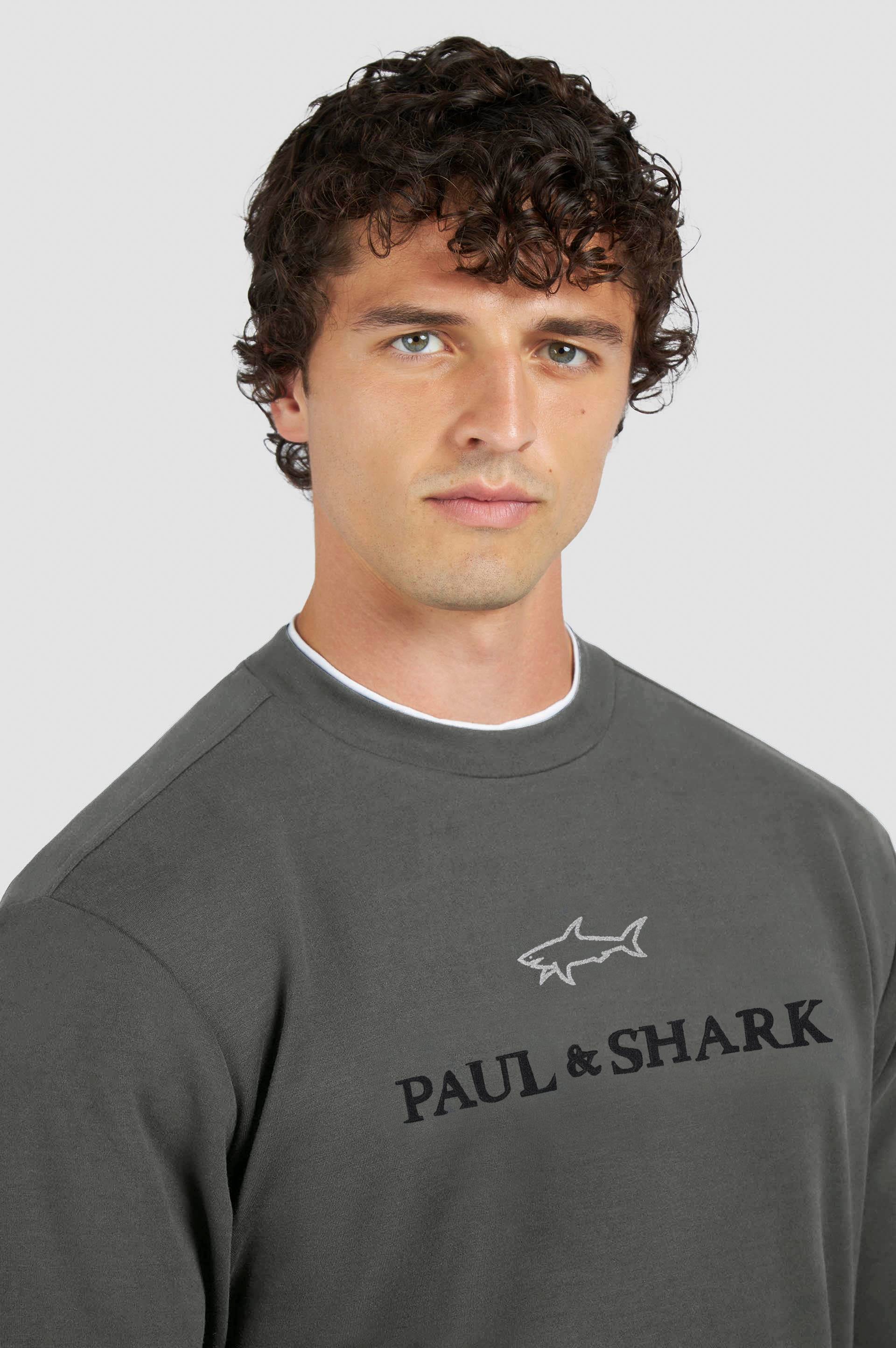 Paul Shark Paul Shark Erkek Normal Kalıp Logo İşlemeli Uzun Kollu Pamuklu Kahverengi Sweatshirt 15311845-365