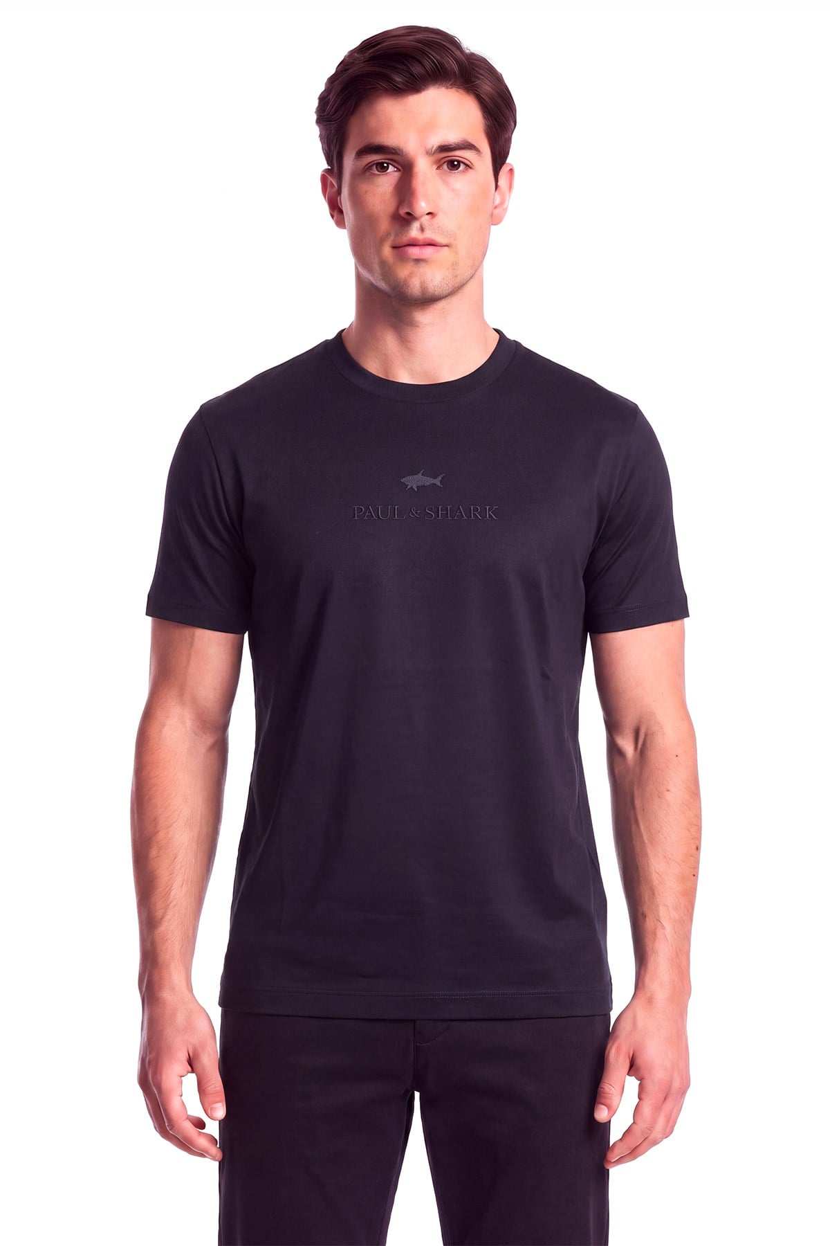 Paul Shark Paul Shark Erkek Normal Kalıp Logo İşlemeli Yuvarlak Yakalı Pamuklu Kısa Kollu Lacivert T-Shirt 16311622-050