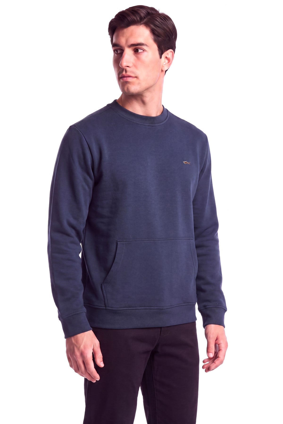 Paul Shark Paul Shark Erkek Normal Kalıp Yuvarlak Yakalı Metalik Logo Detaylı Uzun Kollu Mavi Sweatshirt 16311844-51E