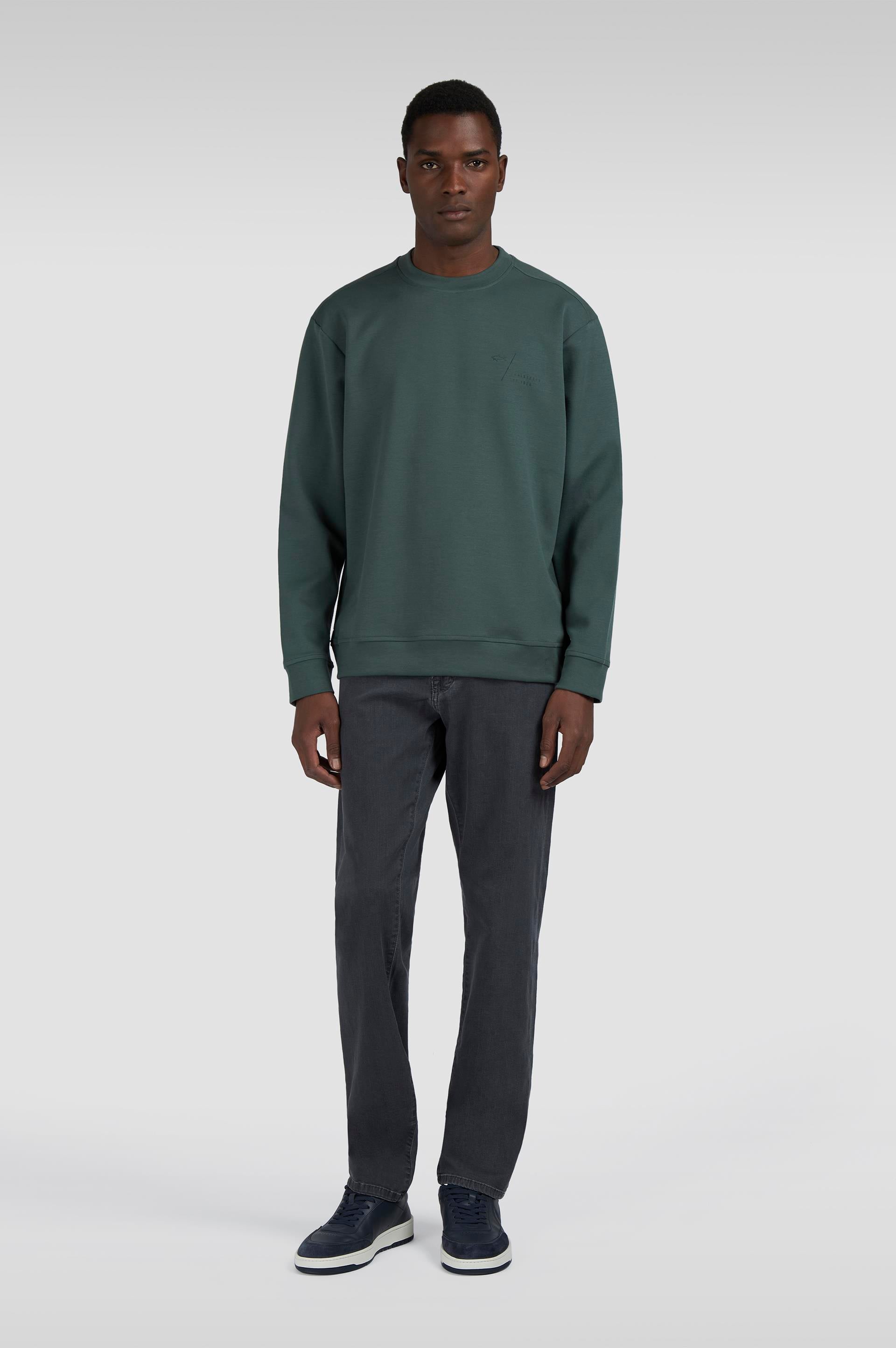 Paul Shark Paul Shark Erkek Normal Kalıp Logo Desenli Yuvarlak Yakalı Pamuklu Uzun Kollu Yeşil Sweatshirt 15311861-513