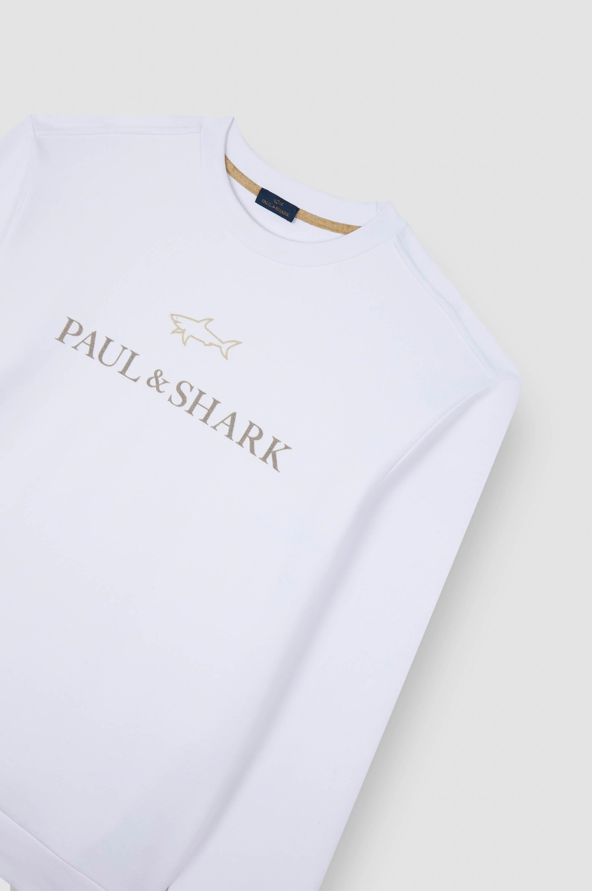 Paul Shark Paul Shark Erkek Normal Kalıp Logo İşlemeli Uzun Kollu Pamuklu Beyaz Sweatshirt 15311845-965