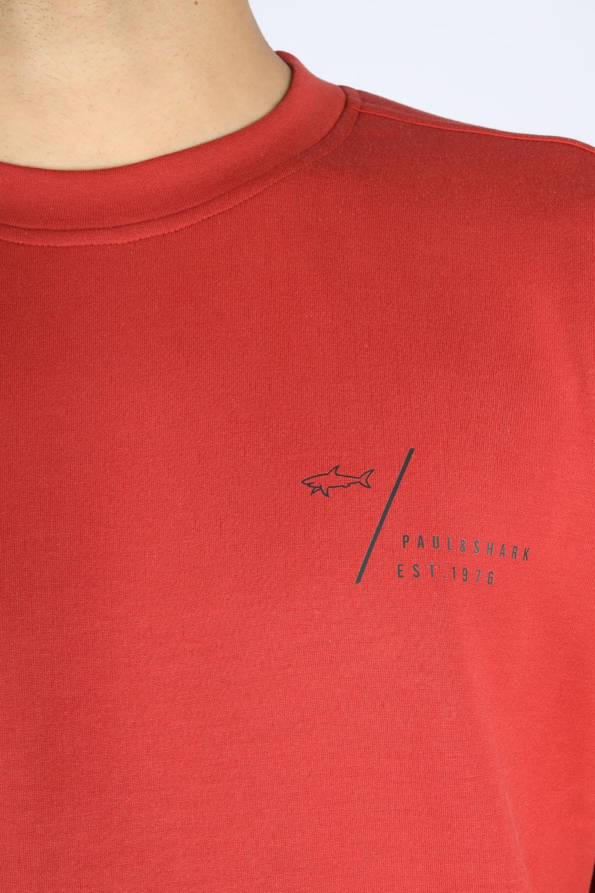 Paul Shark Paul Shark Erkek Normal Kalıp Logo Desenli Yuvarlak Yakalı Pamuklu Uzun Kollu Kırmızı Sweatshirt 15311861-636