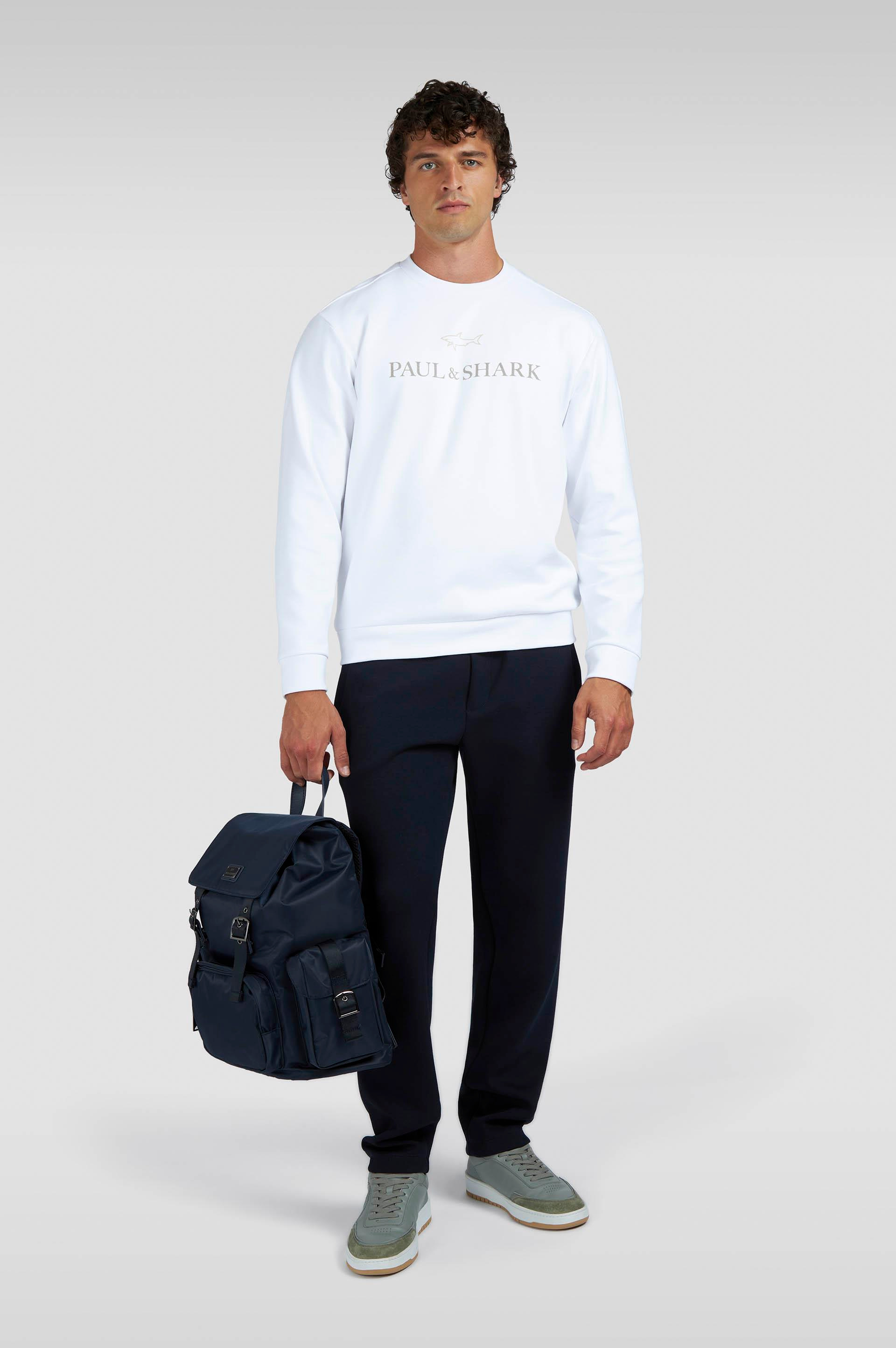 Paul Shark Paul Shark Erkek Normal Kalıp Logo İşlemeli Uzun Kollu Pamuklu Beyaz Sweatshirt 15311845-965