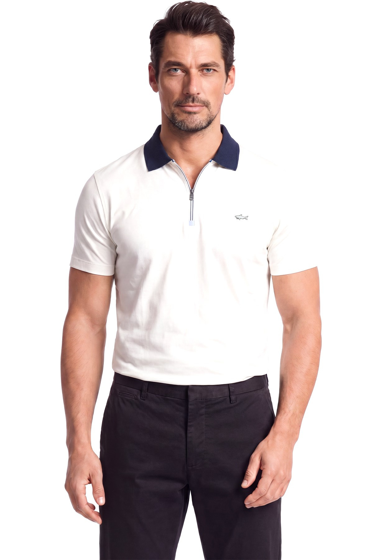 Paul Shark Paul Shark Erkek Normal Kalıp Yarım Fermuarlı Metalik Logo Detaylı Pamuklu Kısa Kollu Beyaz Polo Yaka T-Shirt 26411247SM-108
