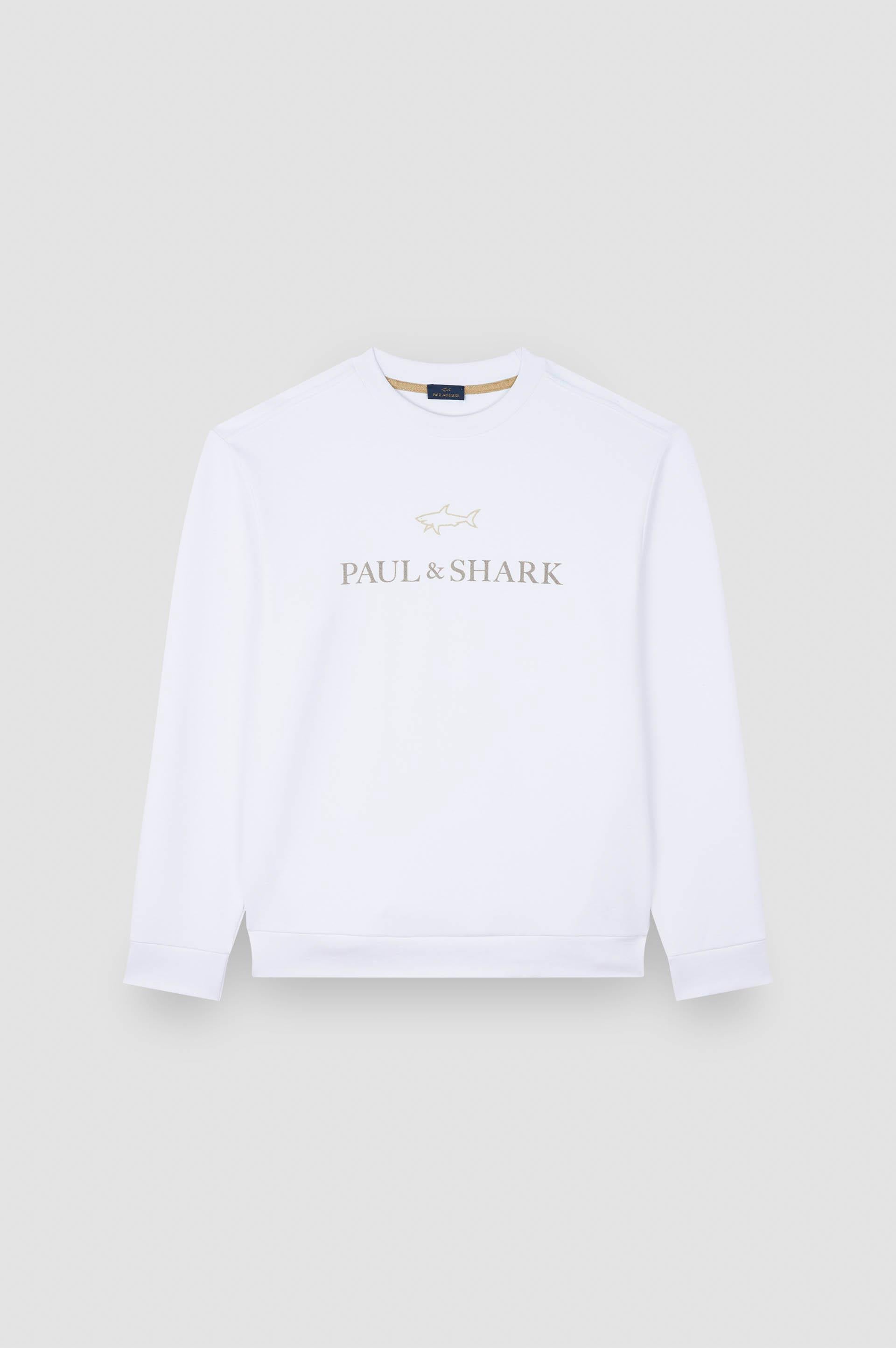 Paul Shark Paul Shark Erkek Normal Kalıp Logo İşlemeli Uzun Kollu Pamuklu Beyaz Sweatshirt 15311845-965